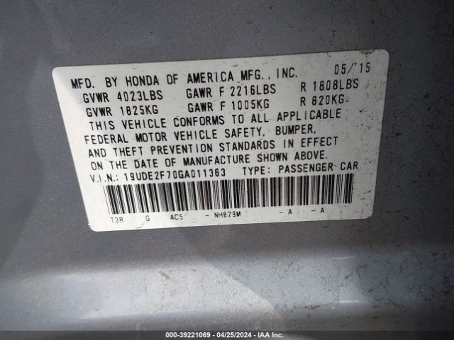 Photo 8 VIN: 19UDE2F70GA011363 - ACURA ILX 