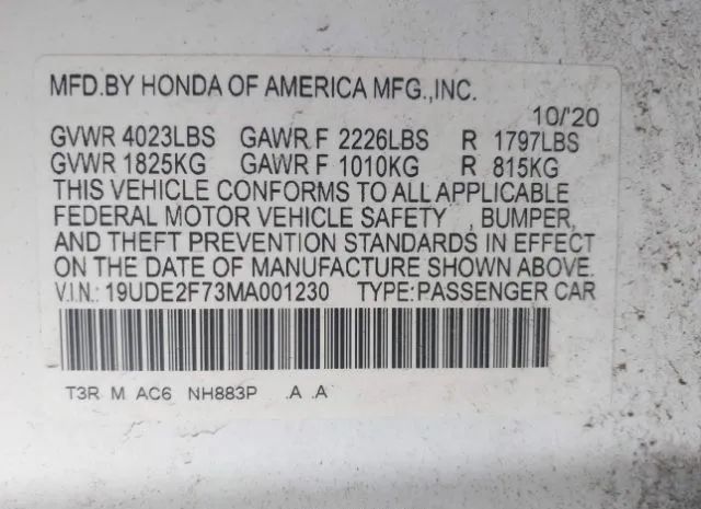 Photo 8 VIN: 19UDE2F73MA001230 - ACURA EL 