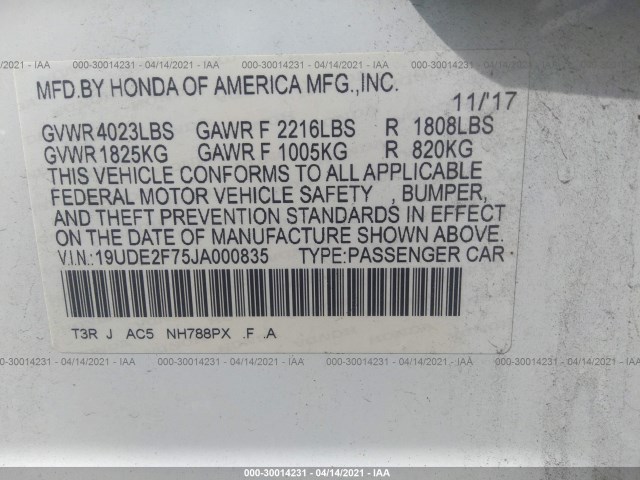 Photo 8 VIN: 19UDE2F75JA000835 - ACURA ILX 