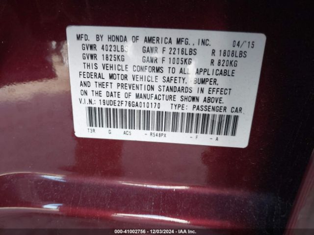 Photo 8 VIN: 19UDE2F76GA010170 - ACURA ILX 