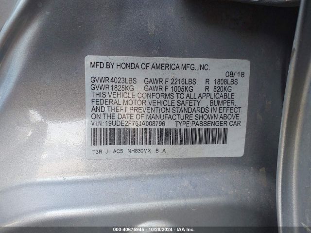 Photo 8 VIN: 19UDE2F76JA008796 - ACURA ILX 