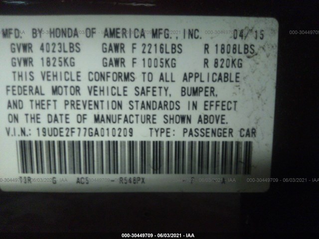 Photo 8 VIN: 19UDE2F77GA010209 - ACURA ILX 