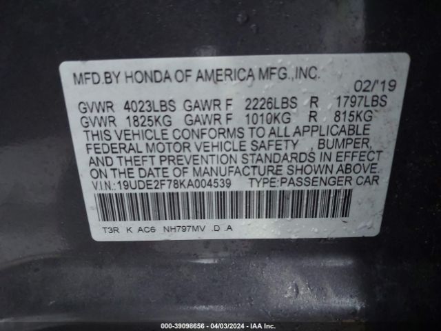 Photo 8 VIN: 19UDE2F78KA004539 - ACURA ILX 