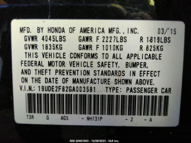 Photo 8 VIN: 19UDE2F82GA003581 - ACURA ILX 