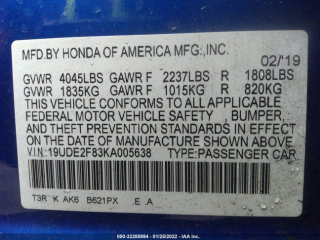 Photo 8 VIN: 19UDE2F83KA005638 - ACURA ILX 