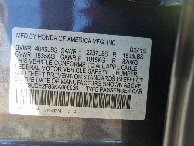 Photo 9 VIN: 19UDE2F85KA006936 - ACURA ILX 