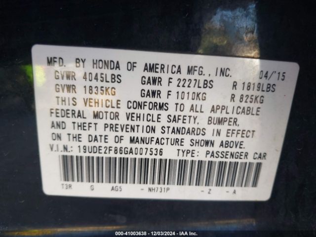 Photo 8 VIN: 19UDE2F86GA007536 - ACURA ILX 