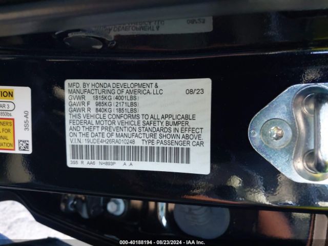 Photo 8 VIN: 19UDE4H26RA010248 - ACURA INTEGRA 