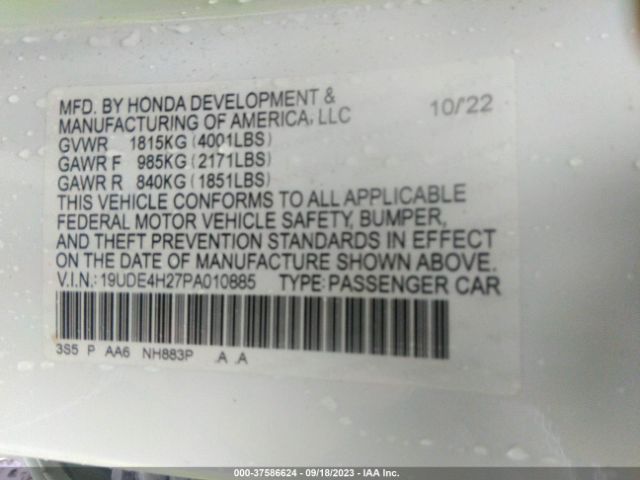 Photo 8 VIN: 19UDE4H27PA010885 - HONDA ACCORD 