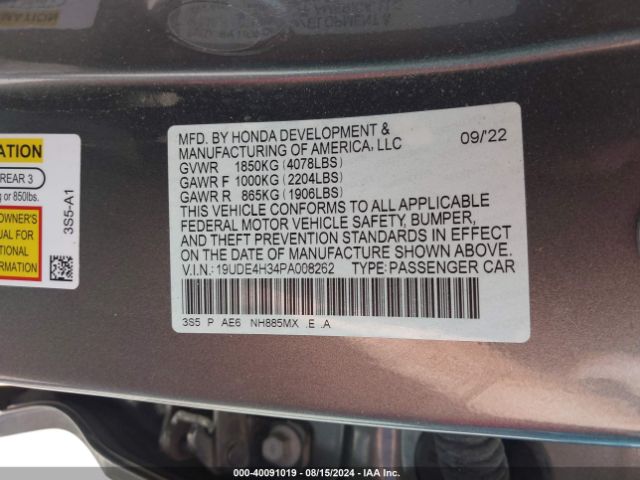 Photo 8 VIN: 19UDE4H34PA008262 - ACURA INTEGRA 