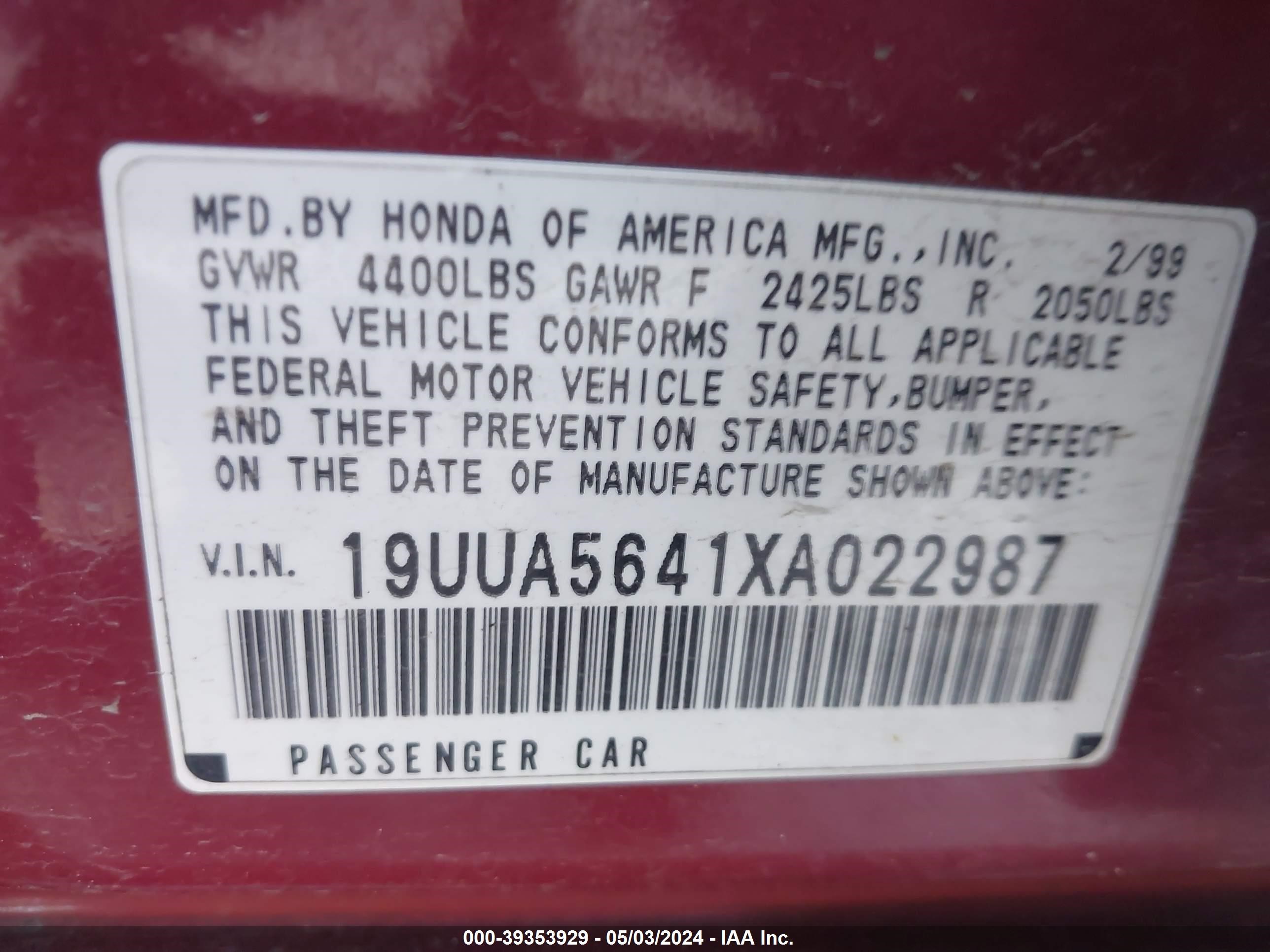 Photo 8 VIN: 19UUA5641XA022987 - ACURA TL 