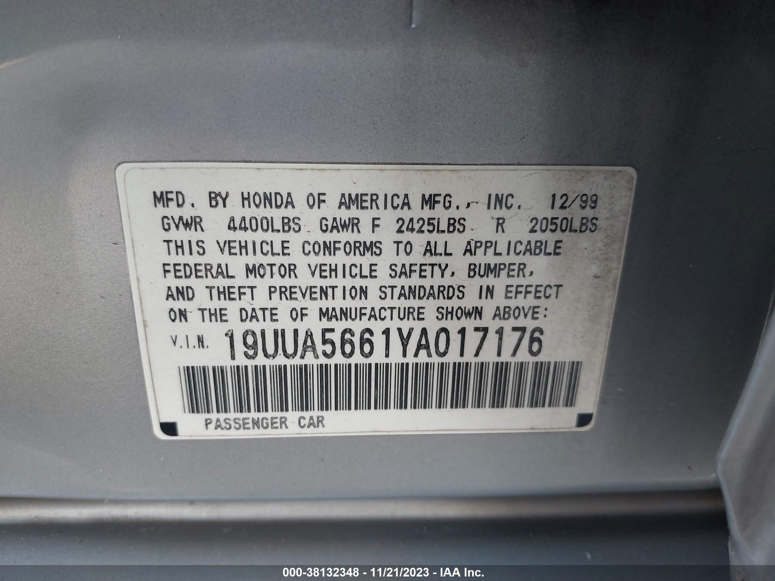 Photo 8 VIN: 19UUA5661YA017176 - ACURA TL 