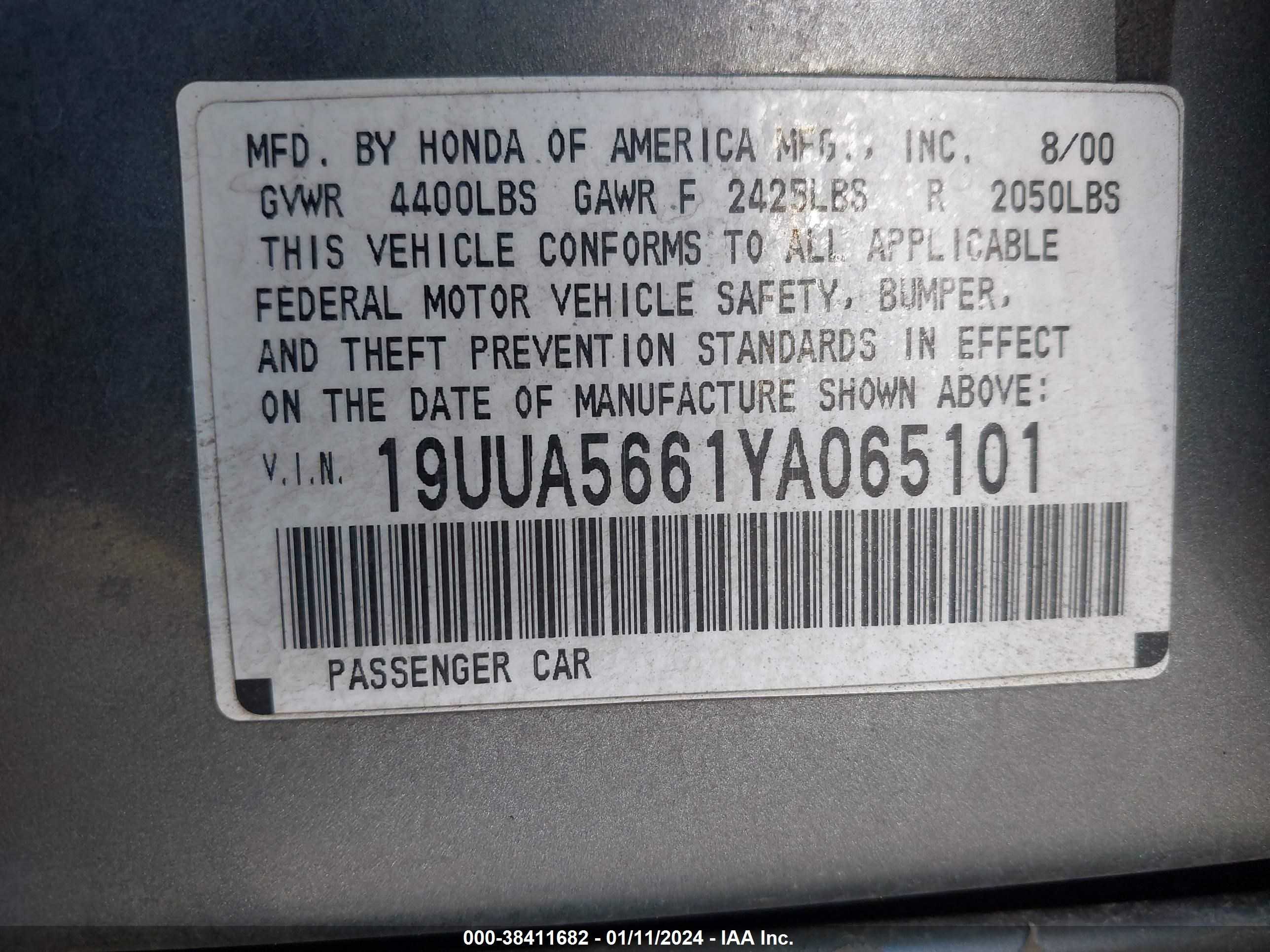 Photo 8 VIN: 19UUA5661YA065101 - ACURA TL 