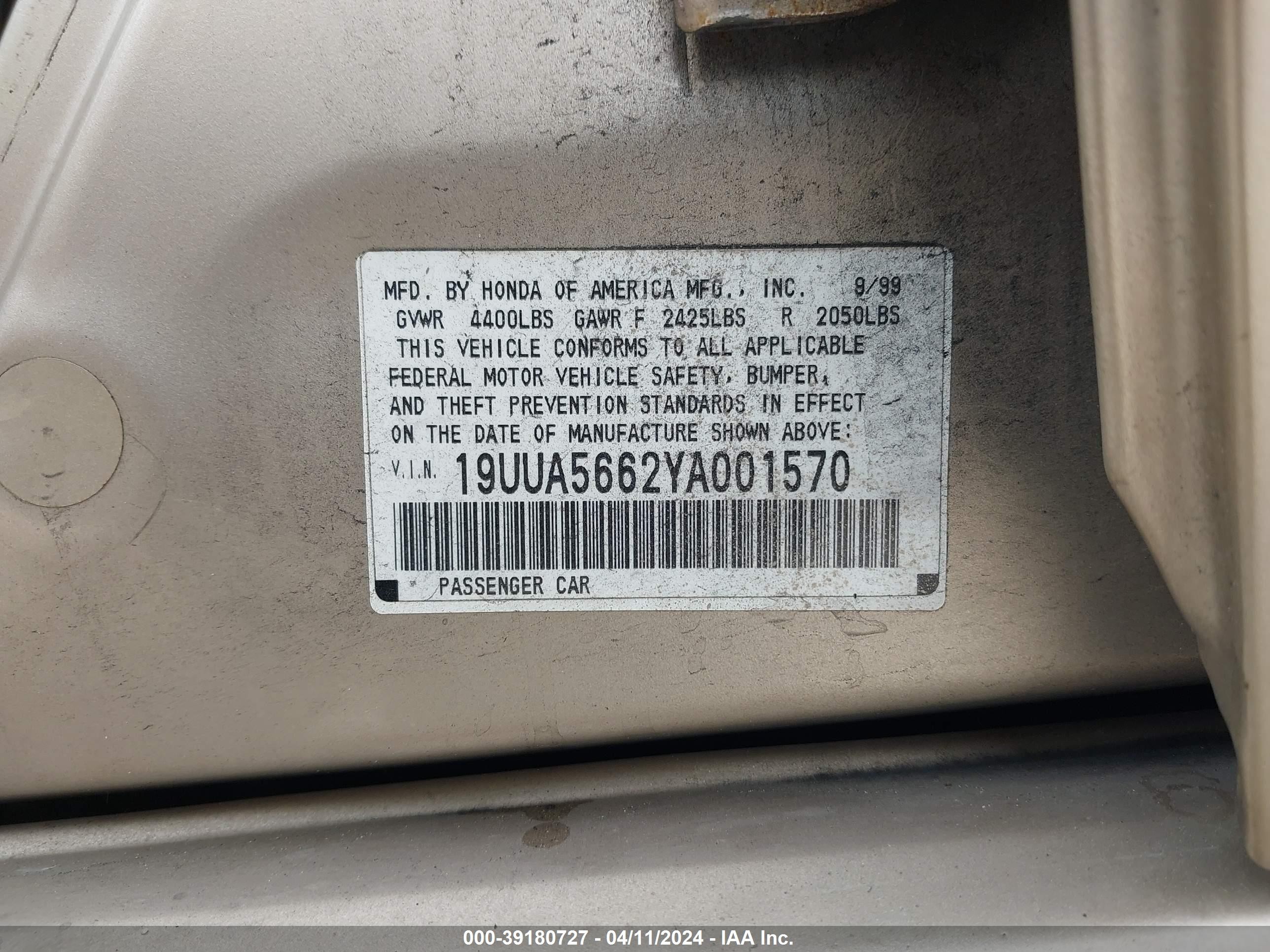 Photo 8 VIN: 19UUA5662YA001570 - ACURA TL 