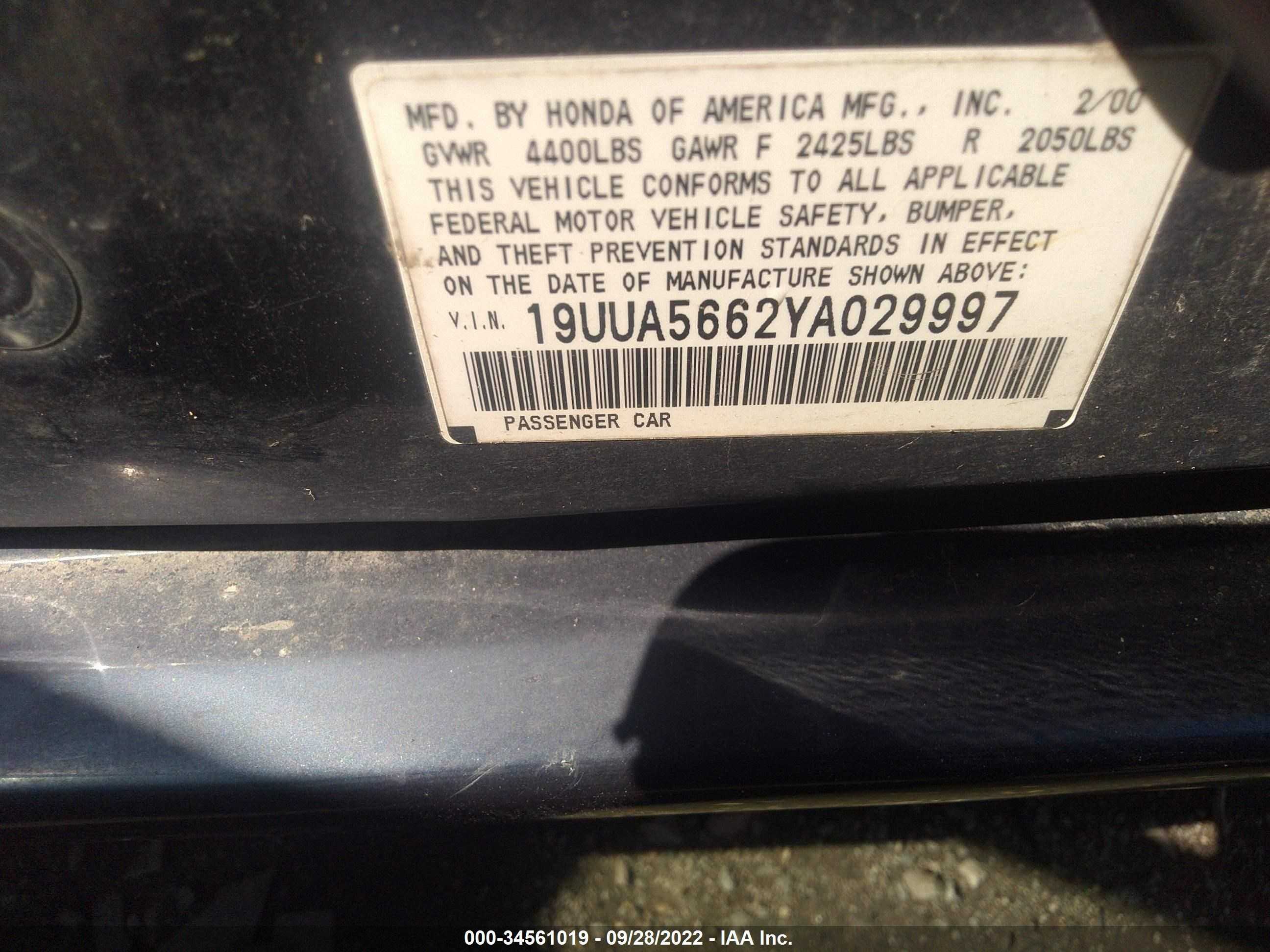 Photo 8 VIN: 19UUA5662YA029997 - ACURA TL 