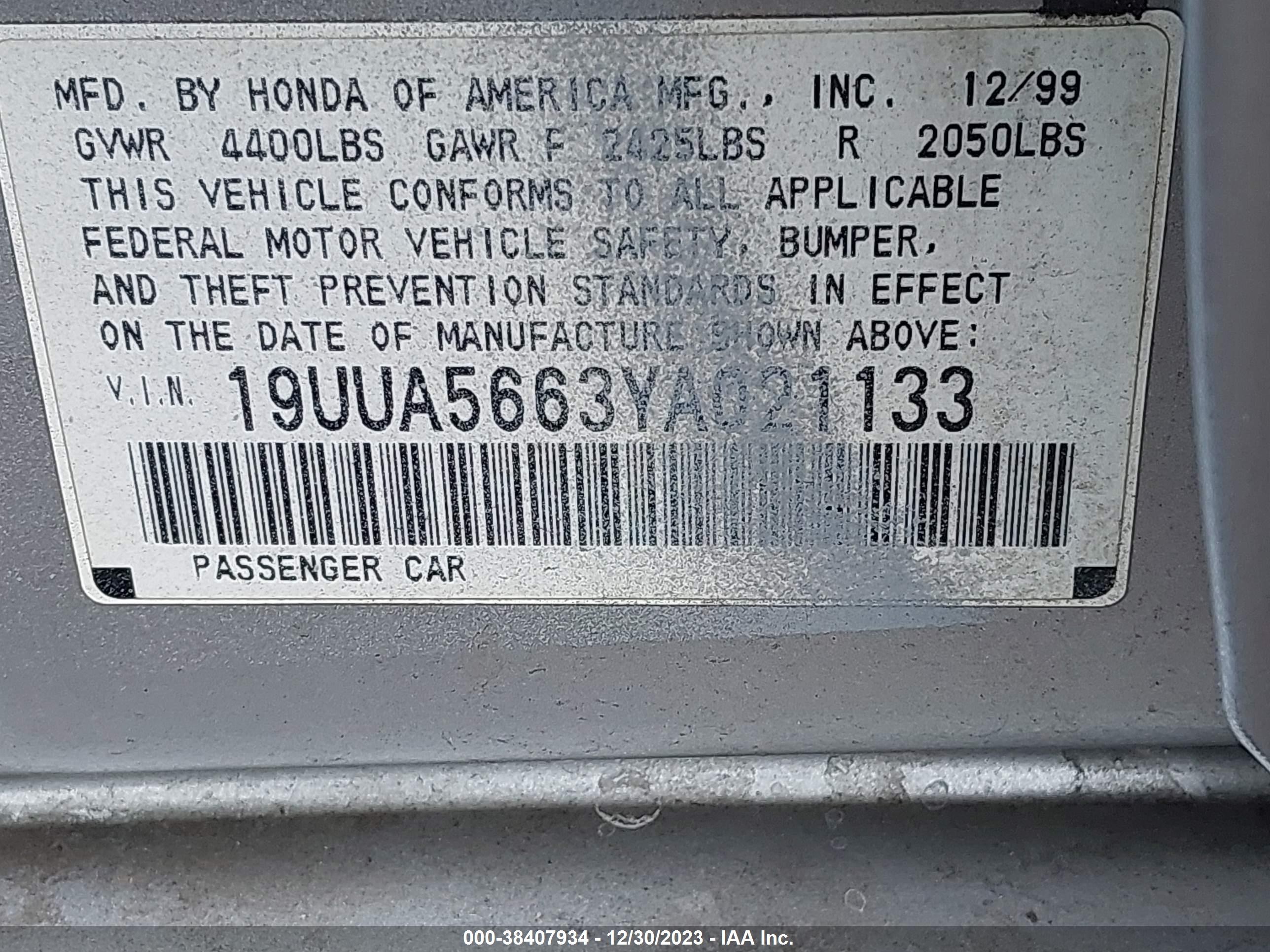 Photo 8 VIN: 19UUA5663YA021133 - ACURA TL 