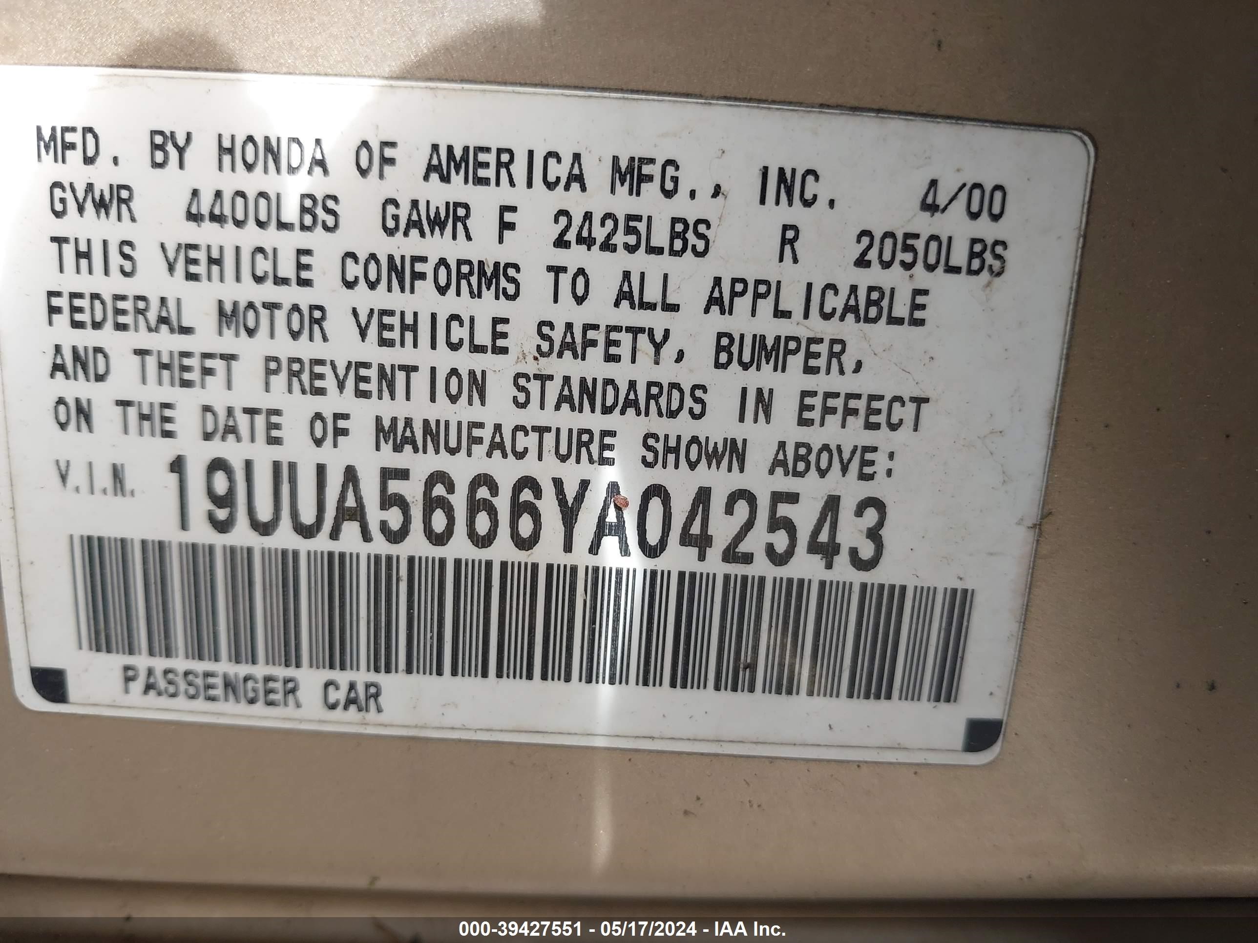 Photo 8 VIN: 19UUA5666YA042543 - ACURA TL 