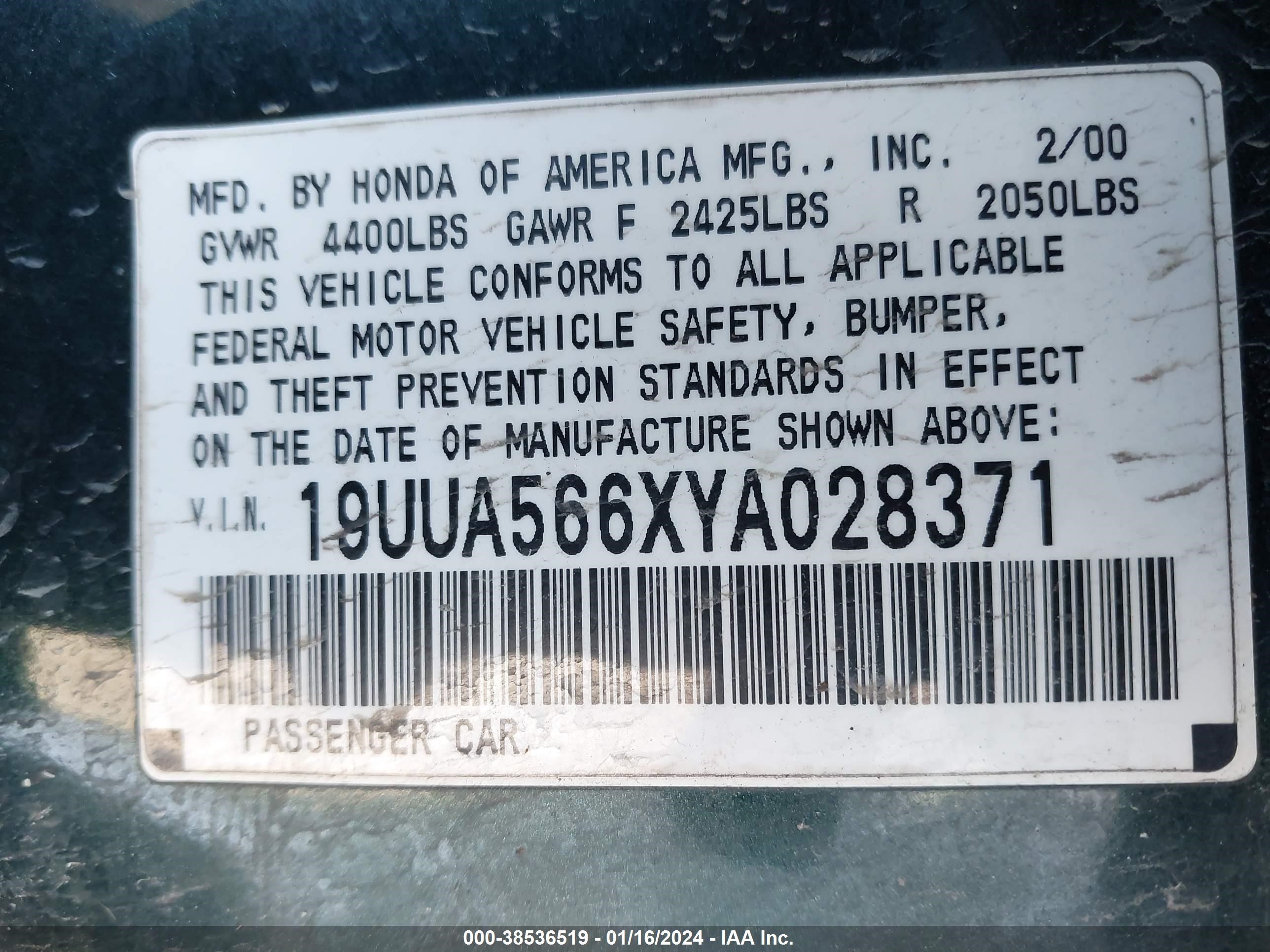 Photo 8 VIN: 19UUA566XYA028371 - ACURA TL 