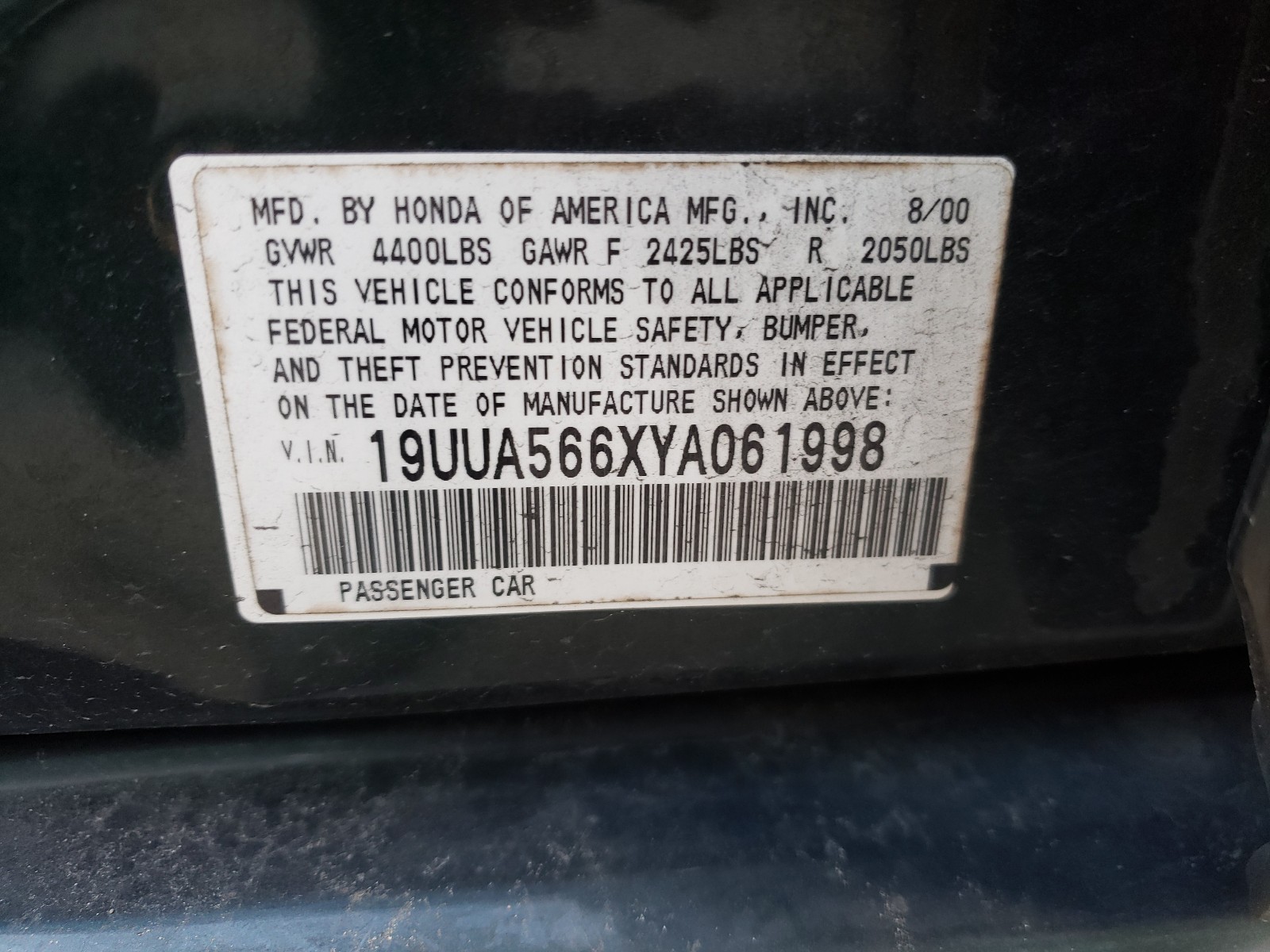 Photo 9 VIN: 19UUA566XYA061998 - ACURA 3.2TL 