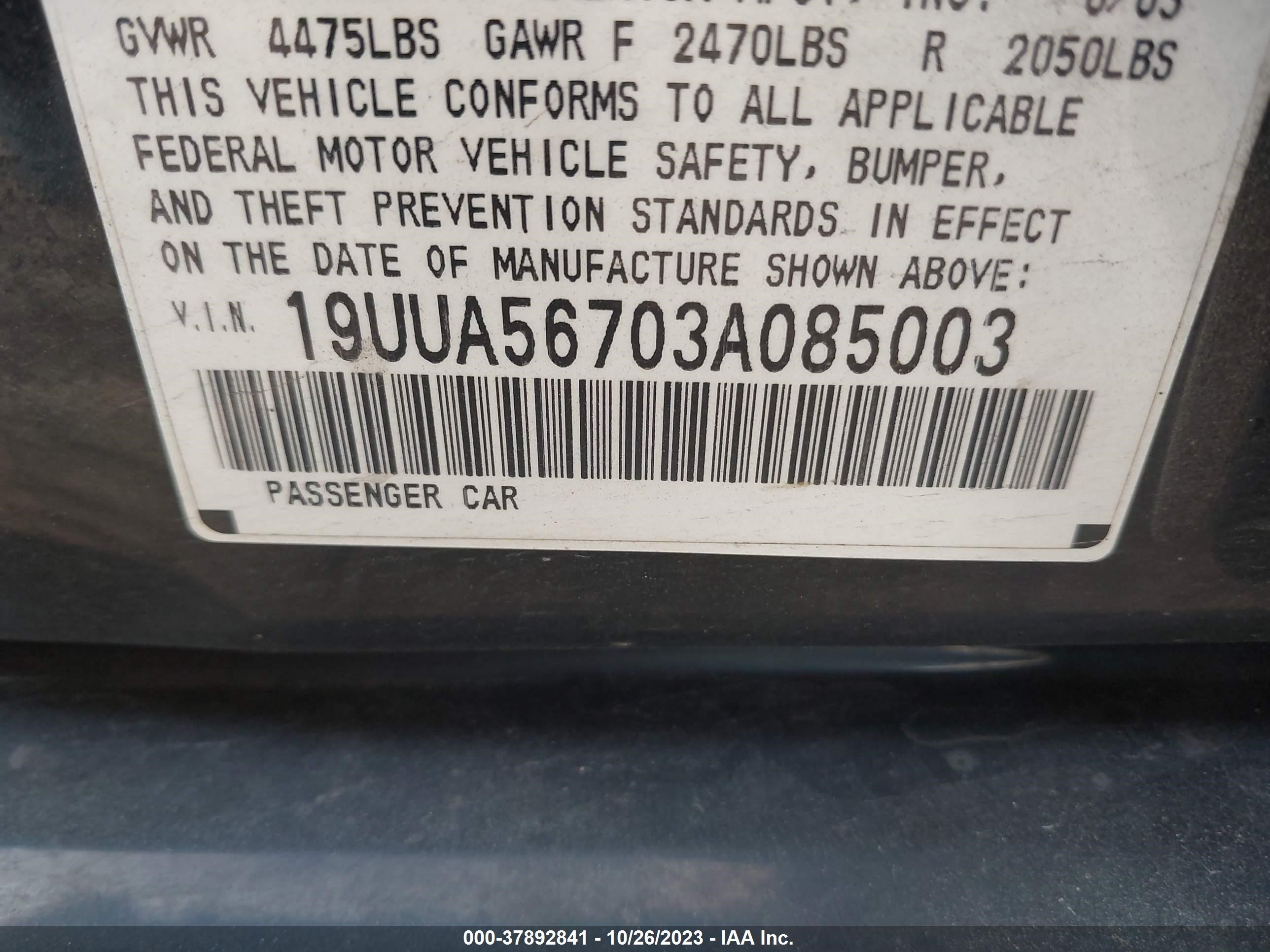 Photo 8 VIN: 19UUA56703A085003 - ACURA TL 