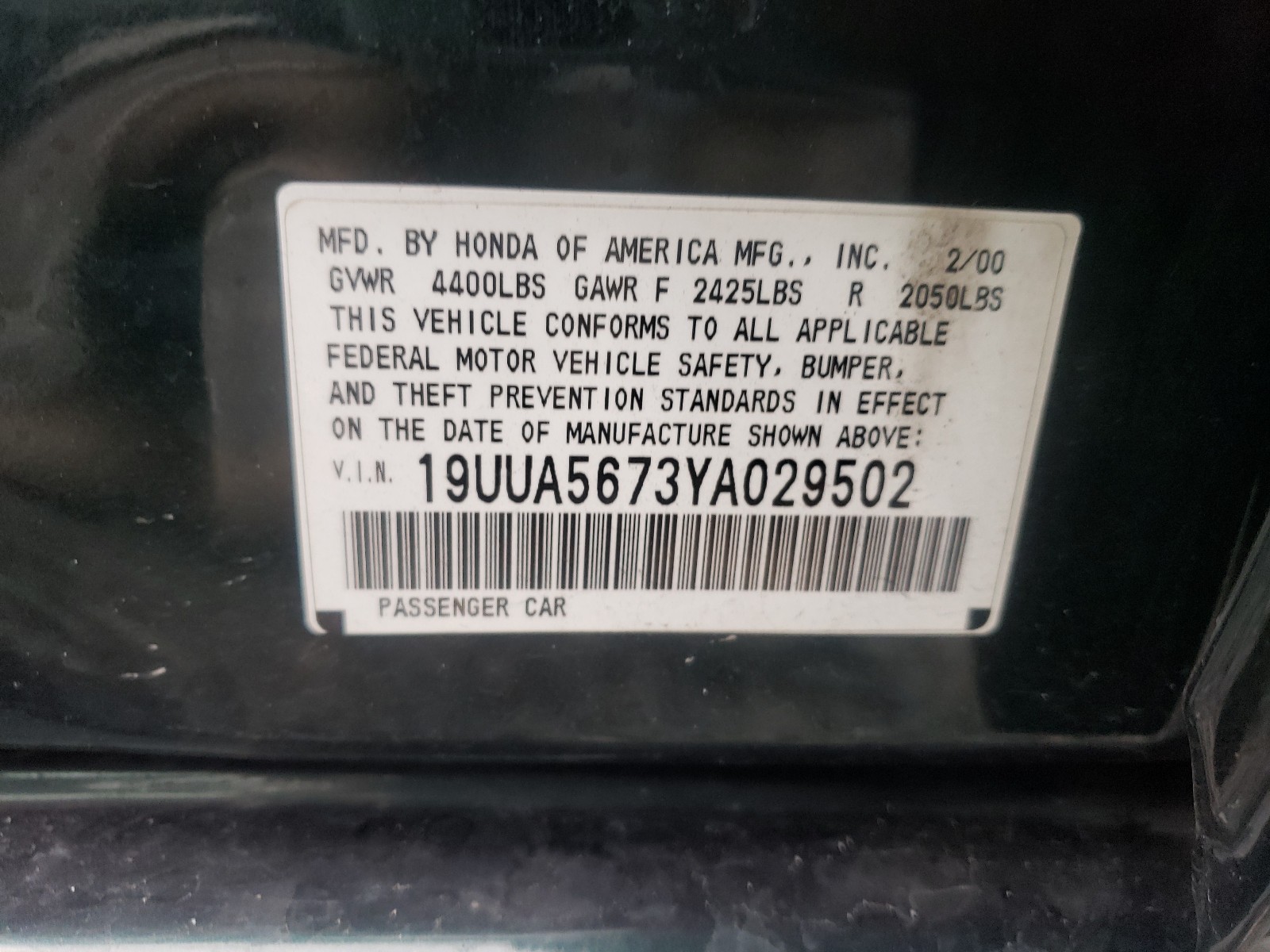 Photo 9 VIN: 19UUA5673YA029502 - ACURA 3.2TL 