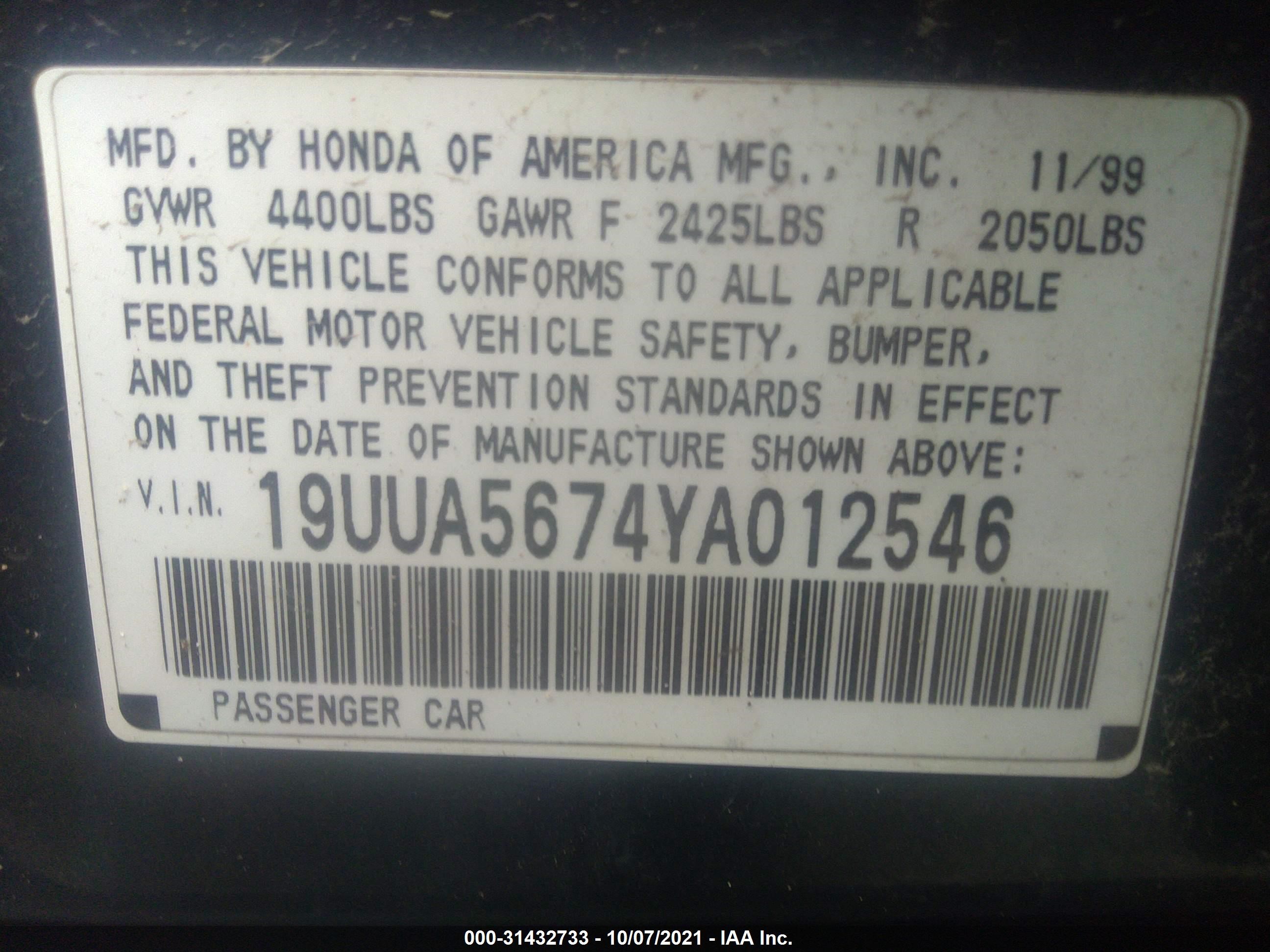 Photo 8 VIN: 19UUA5674YA012546 - ACURA TL 