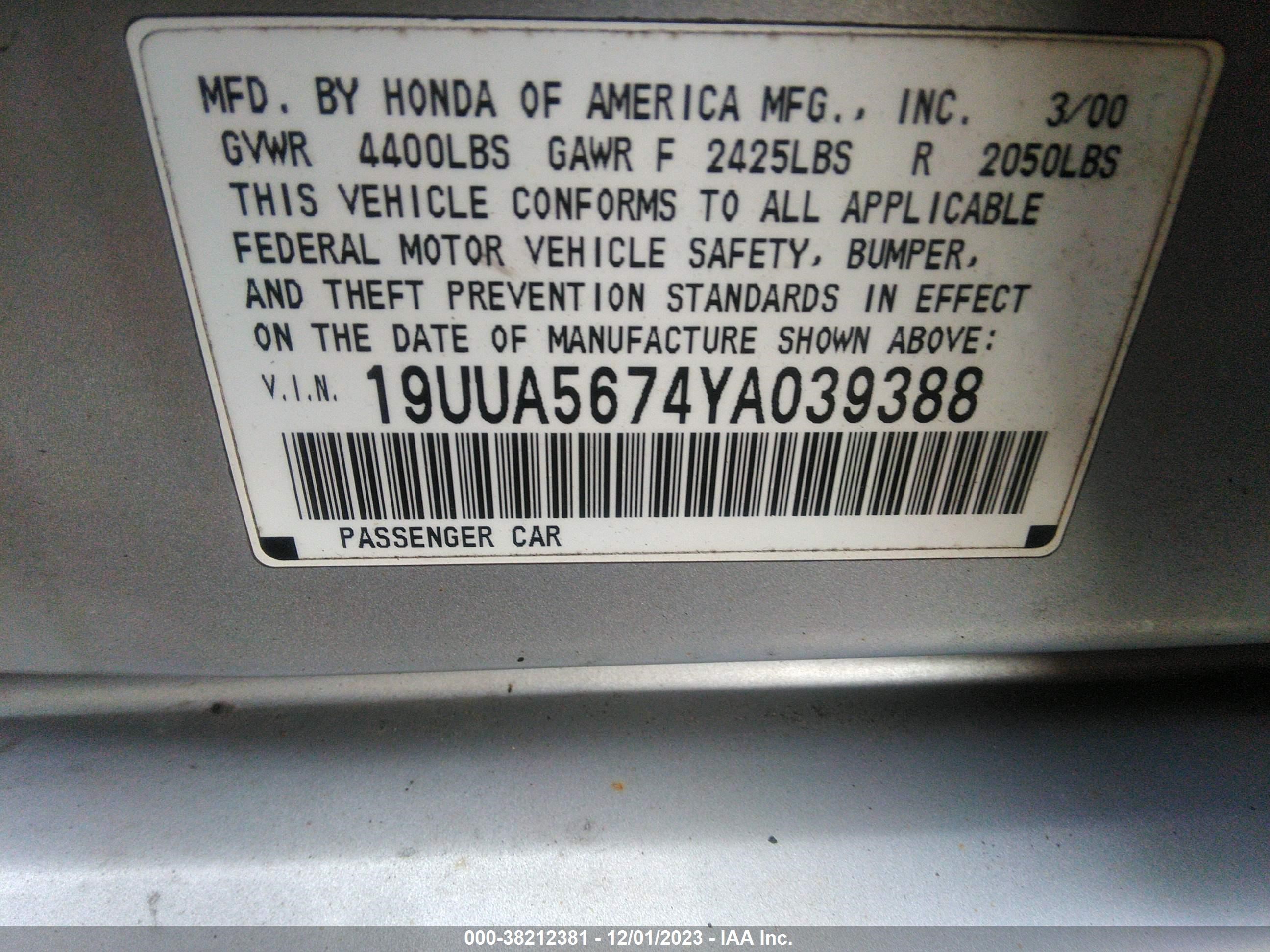 Photo 8 VIN: 19UUA5674YA039388 - ACURA TL 