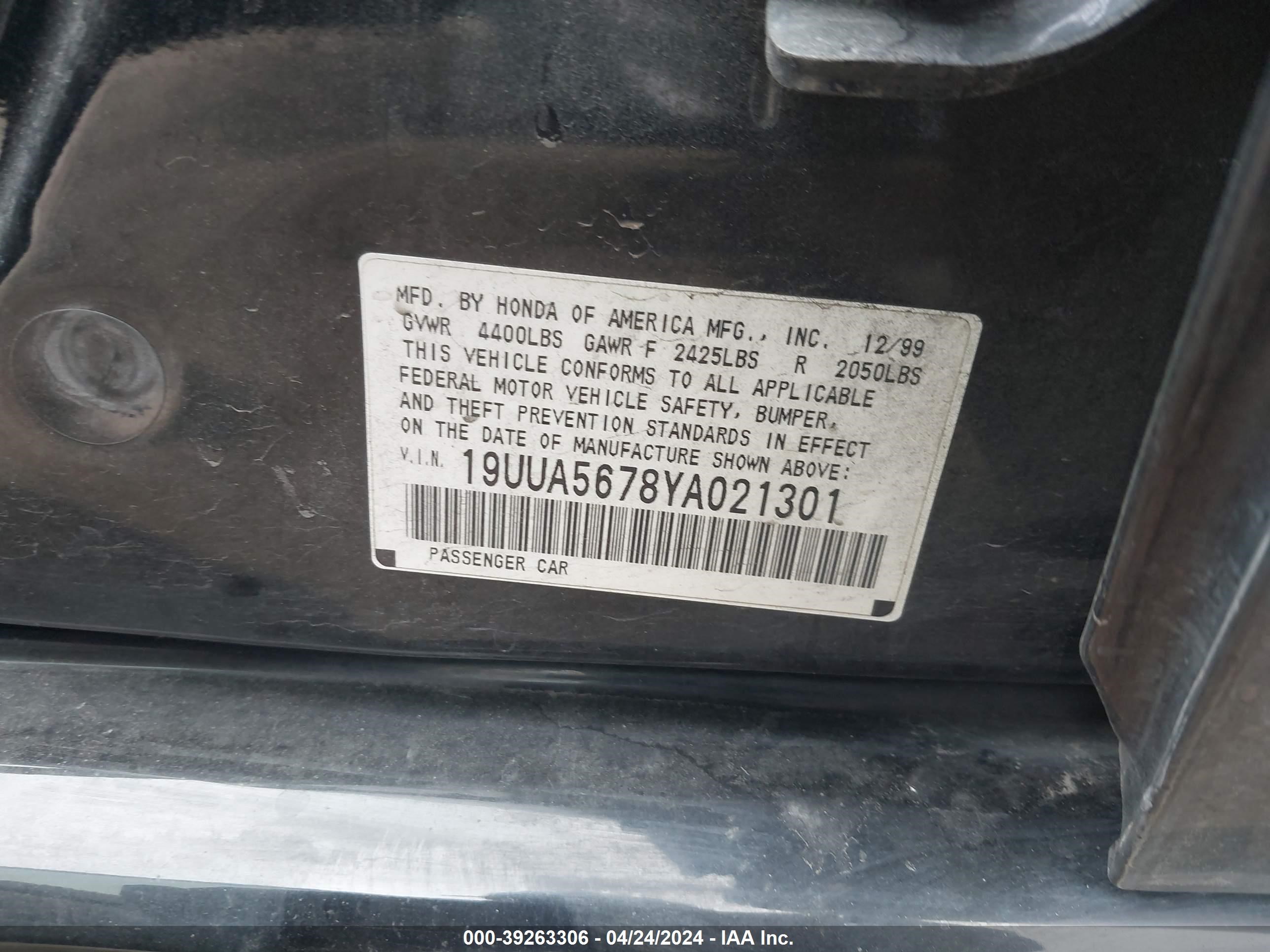 Photo 8 VIN: 19UUA5678YA021301 - ACURA TL 