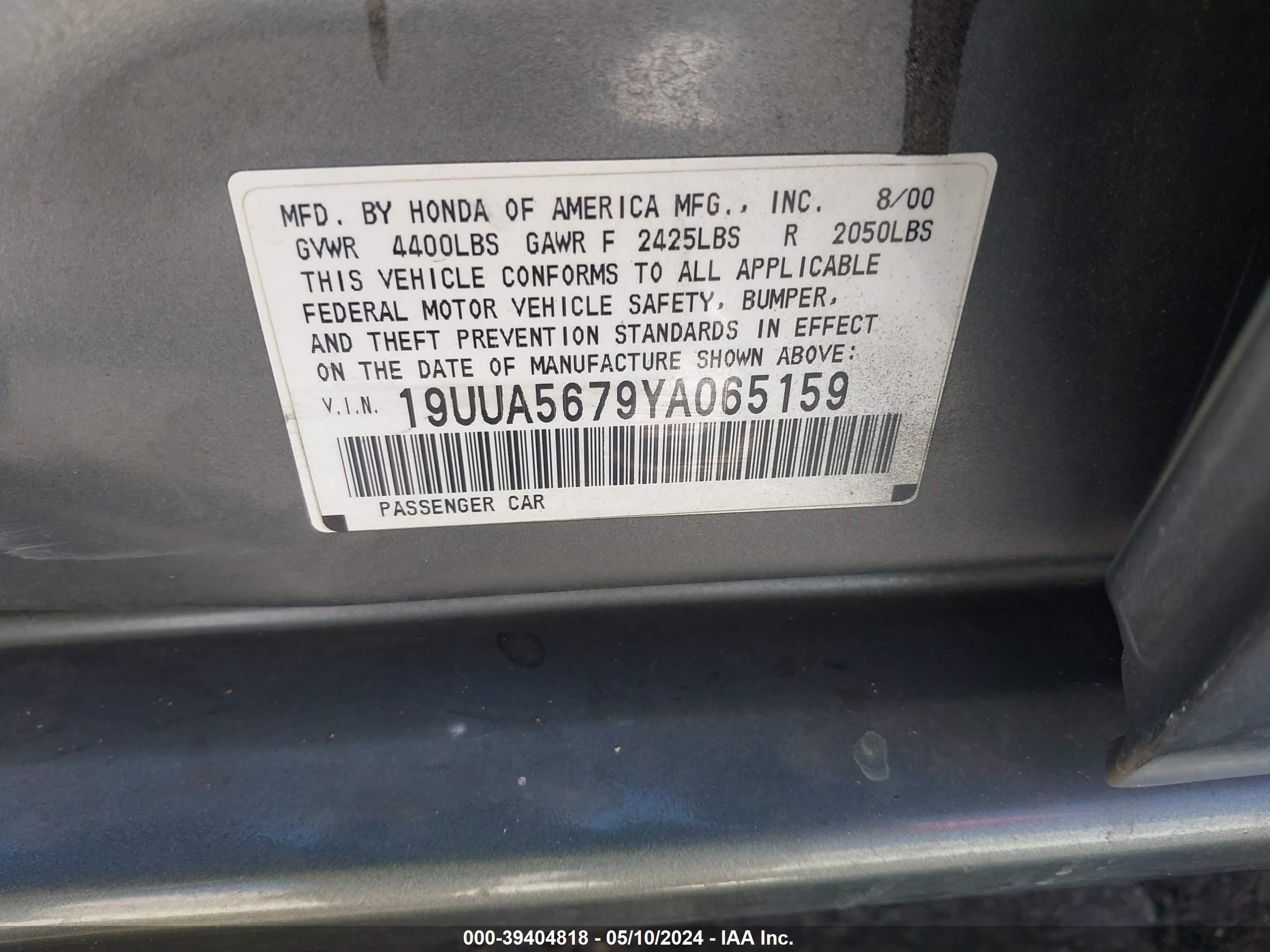 Photo 8 VIN: 19UUA5679YA065159 - ACURA TL 