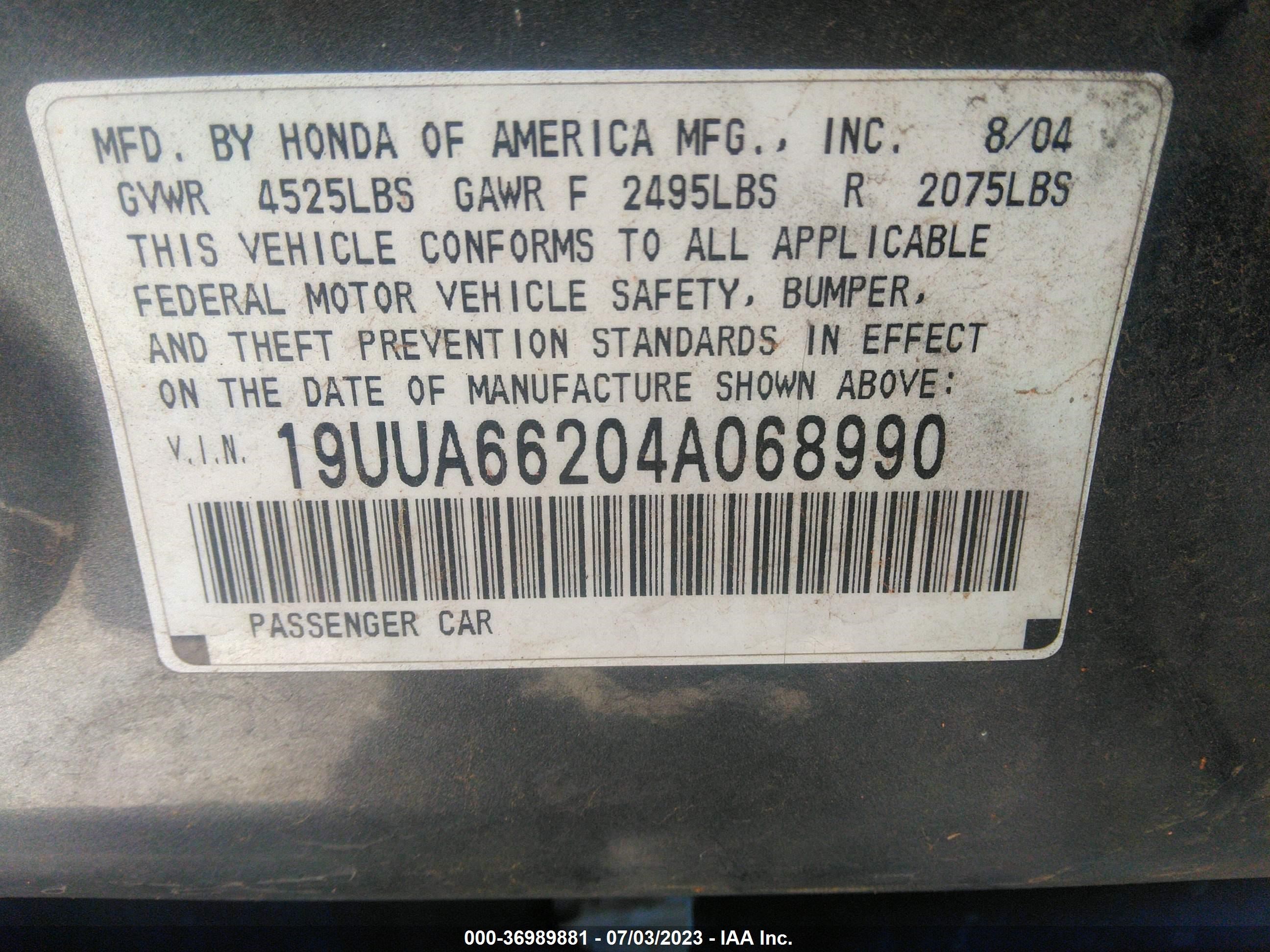 Photo 8 VIN: 19UUA66204A068990 - ACURA TL 