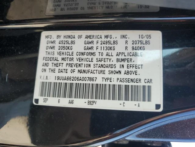 Photo 12 VIN: 19UUA66206A007867 - ACURA 3.2TL 