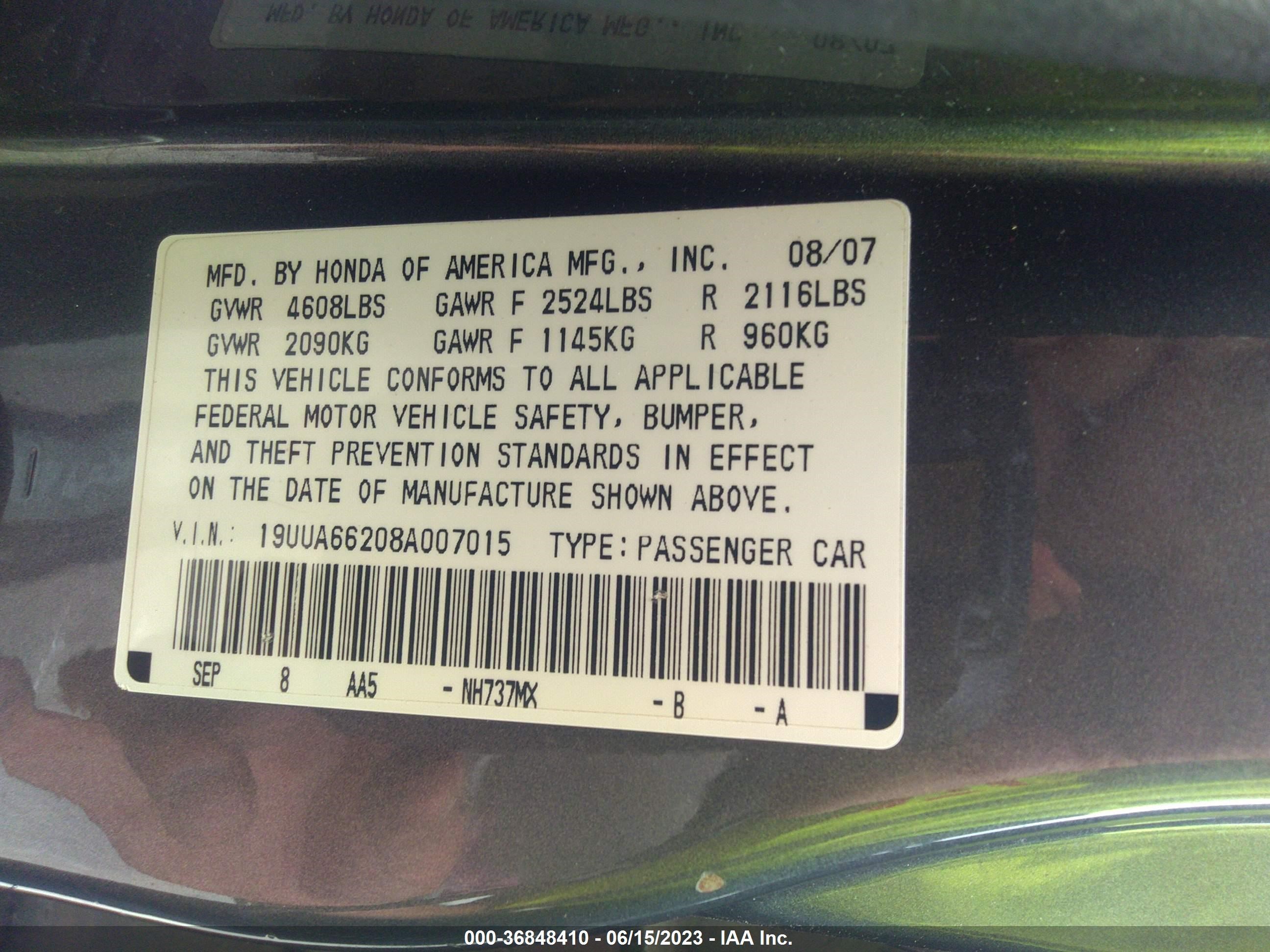 Photo 8 VIN: 19UUA66208A007015 - ACURA TL 