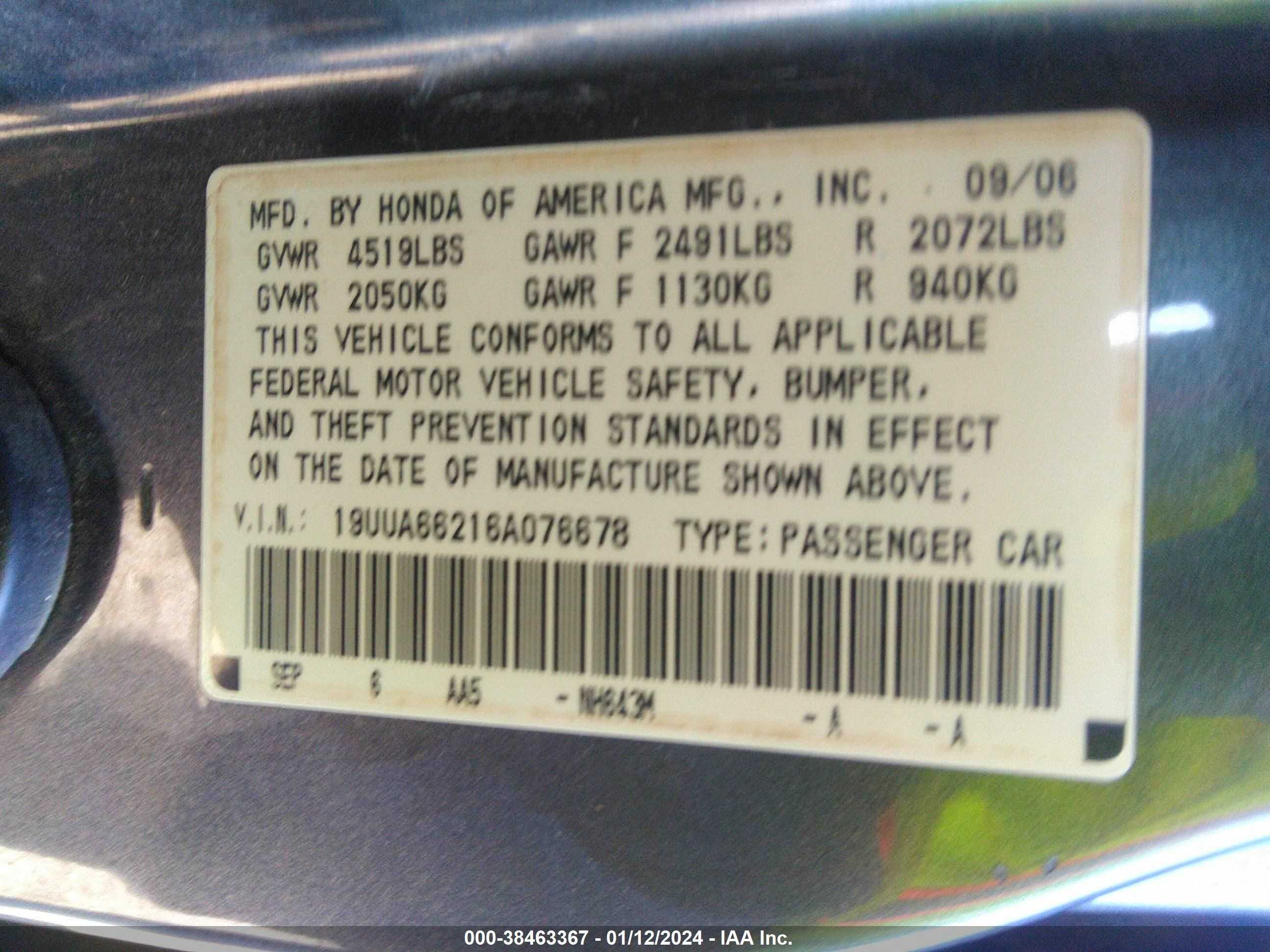 Photo 8 VIN: 19UUA66216A076678 - ACURA TL 