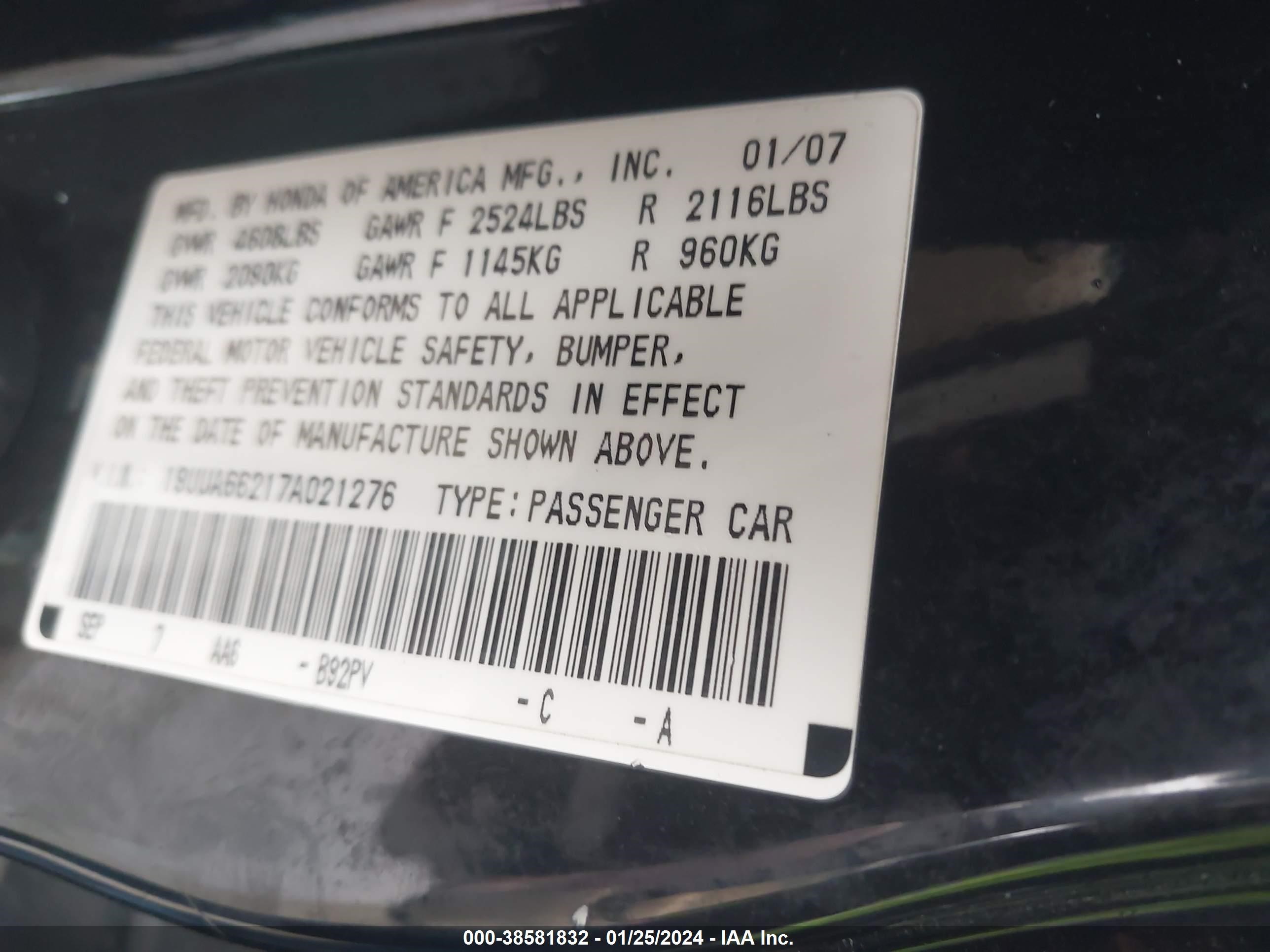 Photo 8 VIN: 19UUA66217A021276 - ACURA TL 