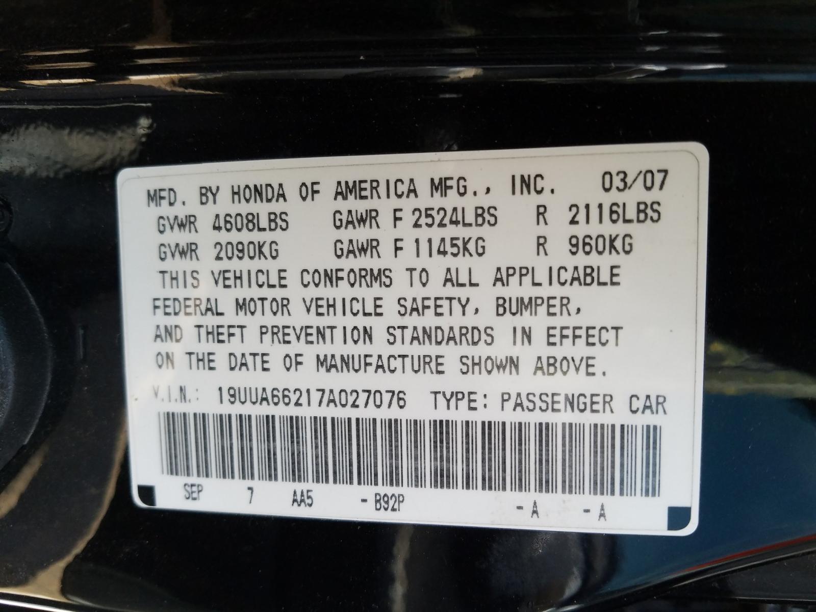 Photo 9 VIN: 19UUA66217A027076 - ACURA TL 