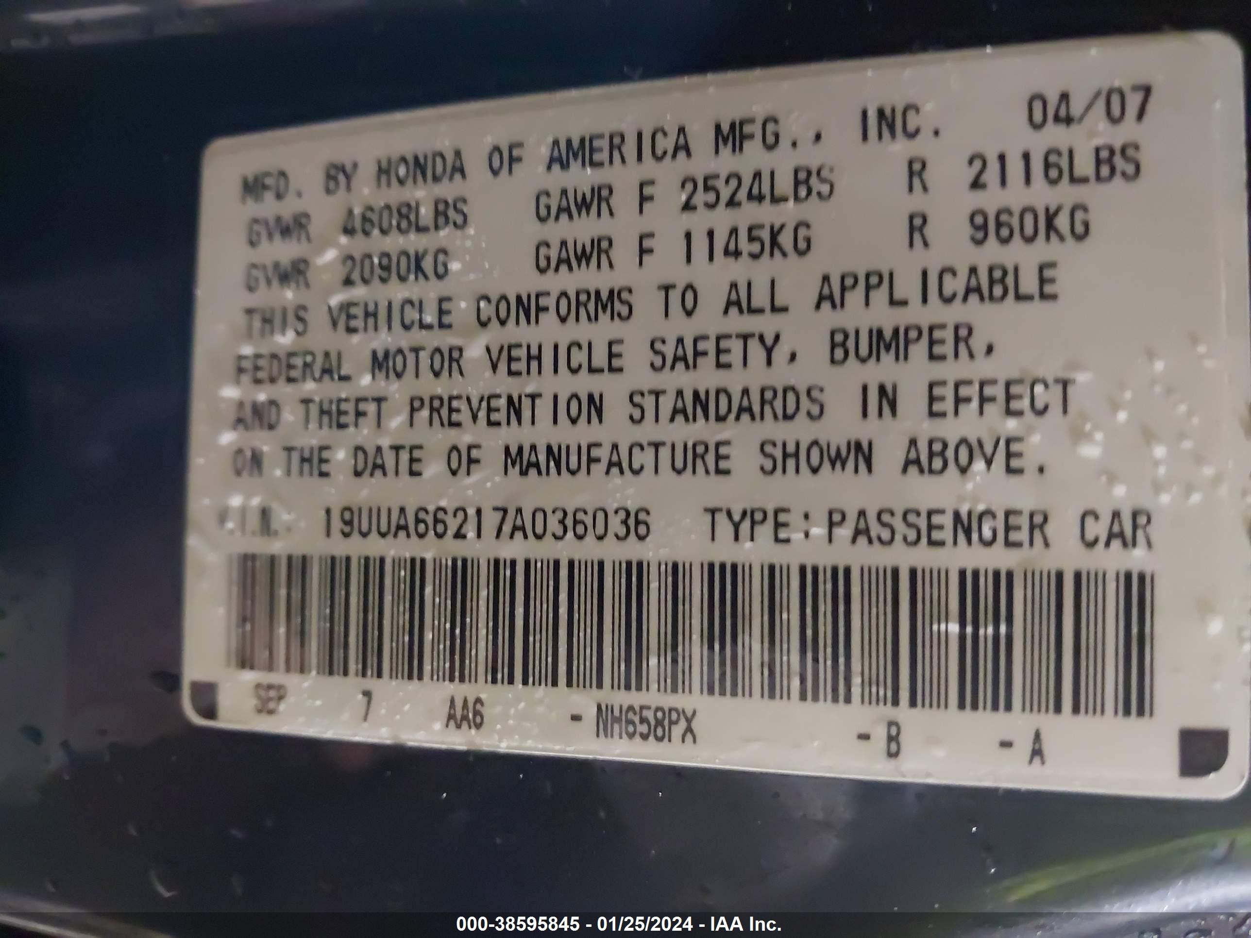 Photo 8 VIN: 19UUA66217A036036 - ACURA TL 