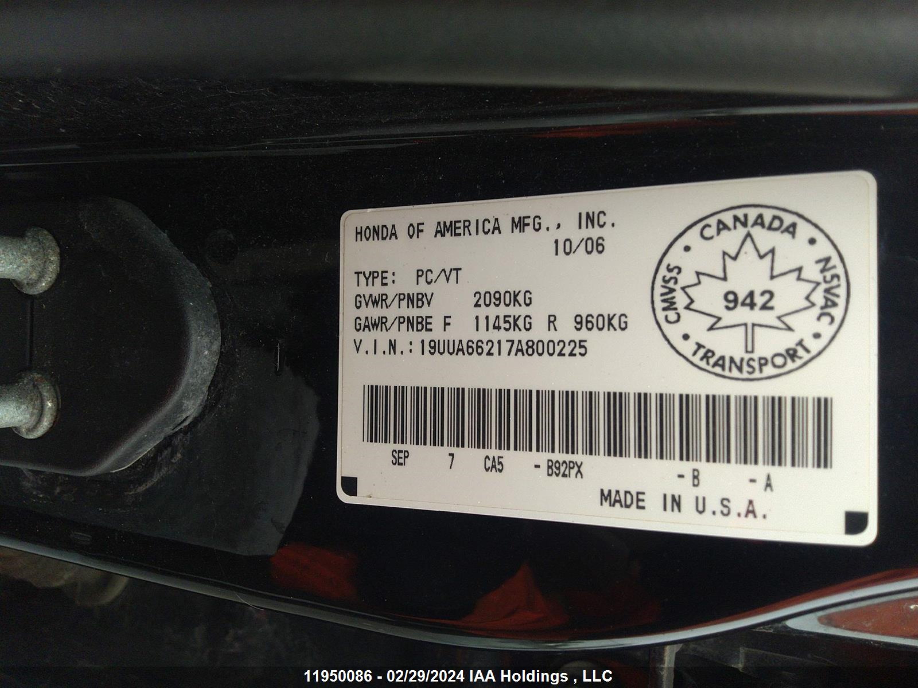 Photo 8 VIN: 19UUA66217A800225 - ACURA TL 