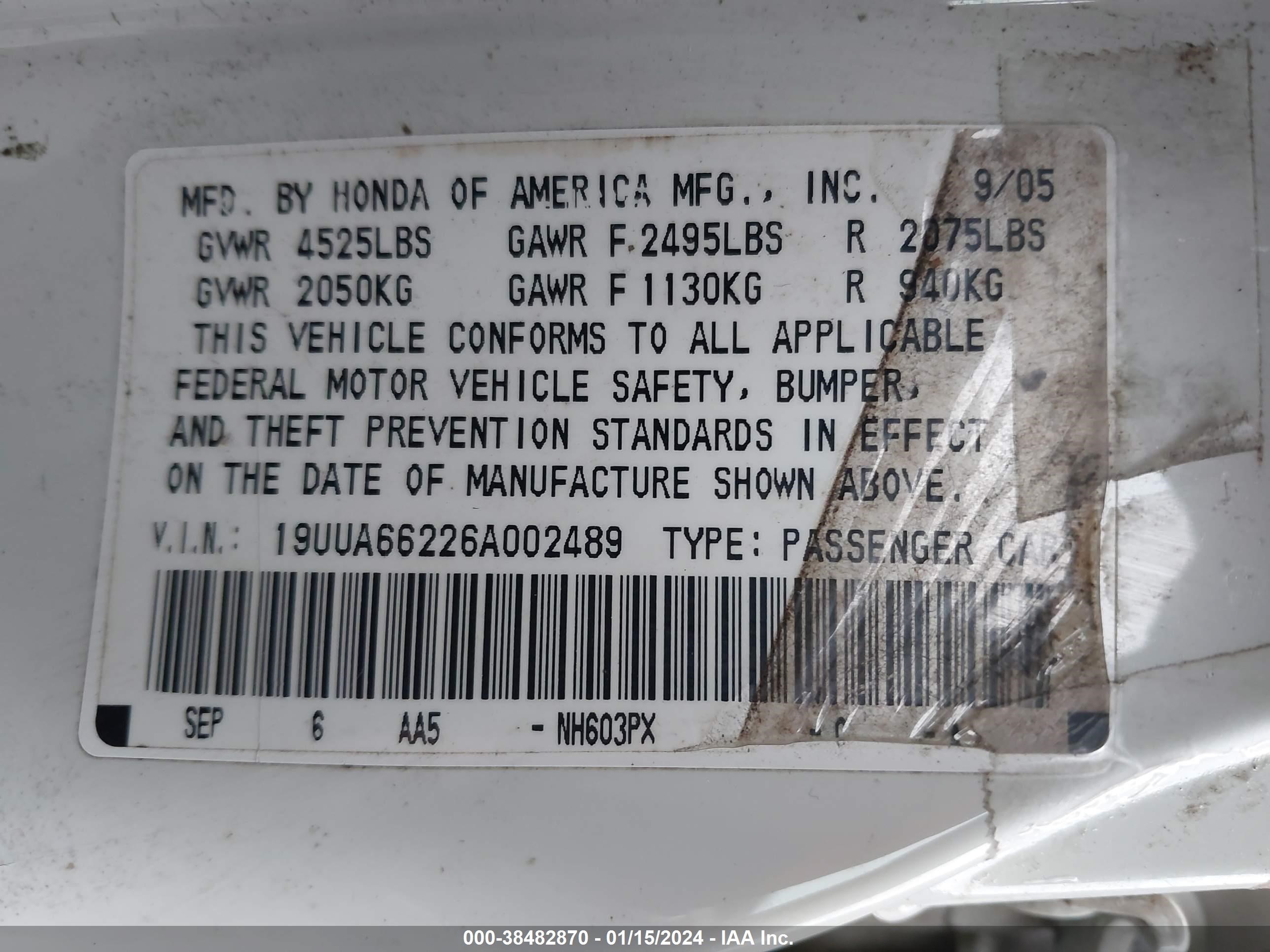 Photo 8 VIN: 19UUA66226A002489 - ACURA TL 