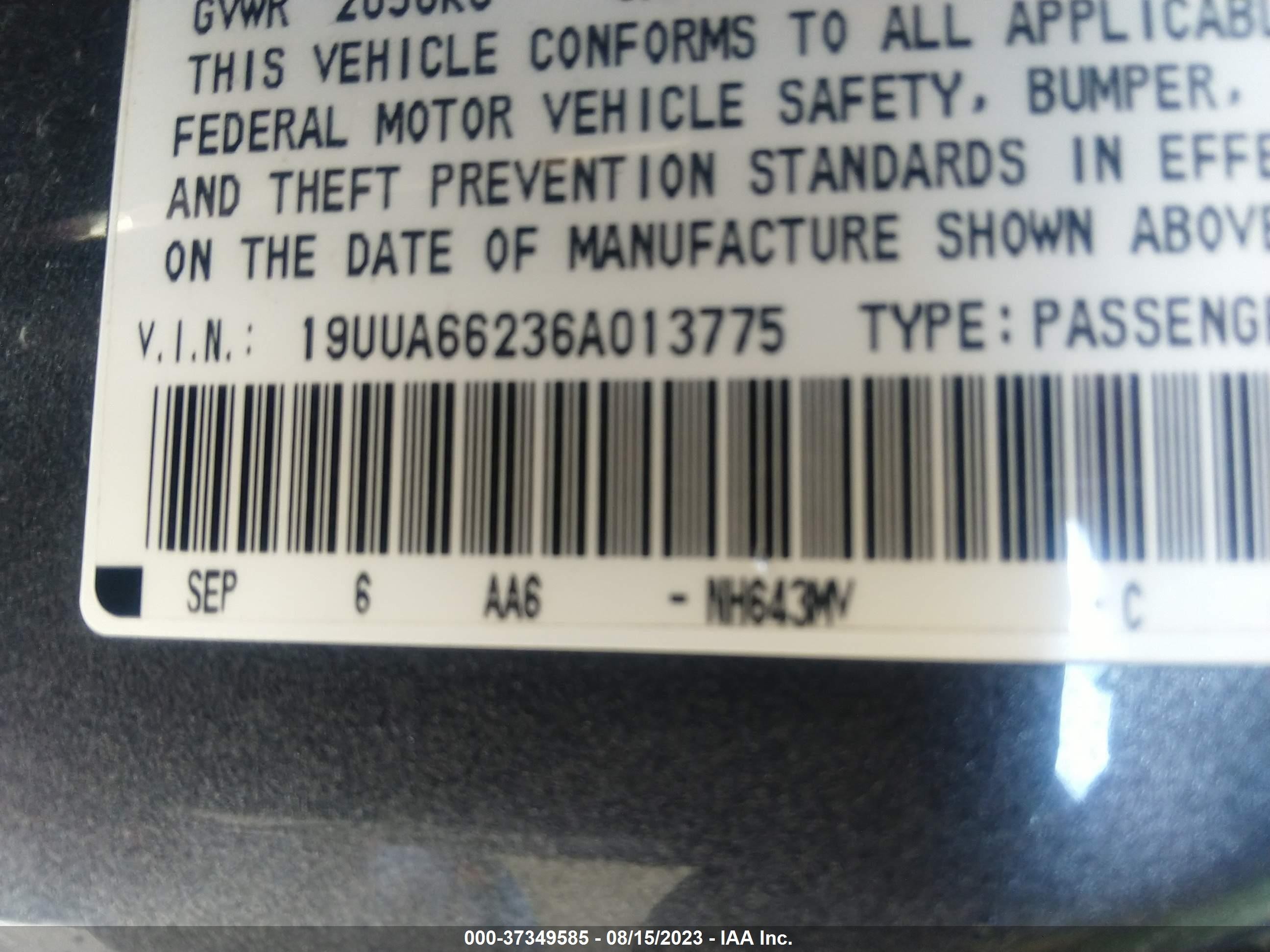 Photo 8 VIN: 19UUA66236A013775 - ACURA TL 