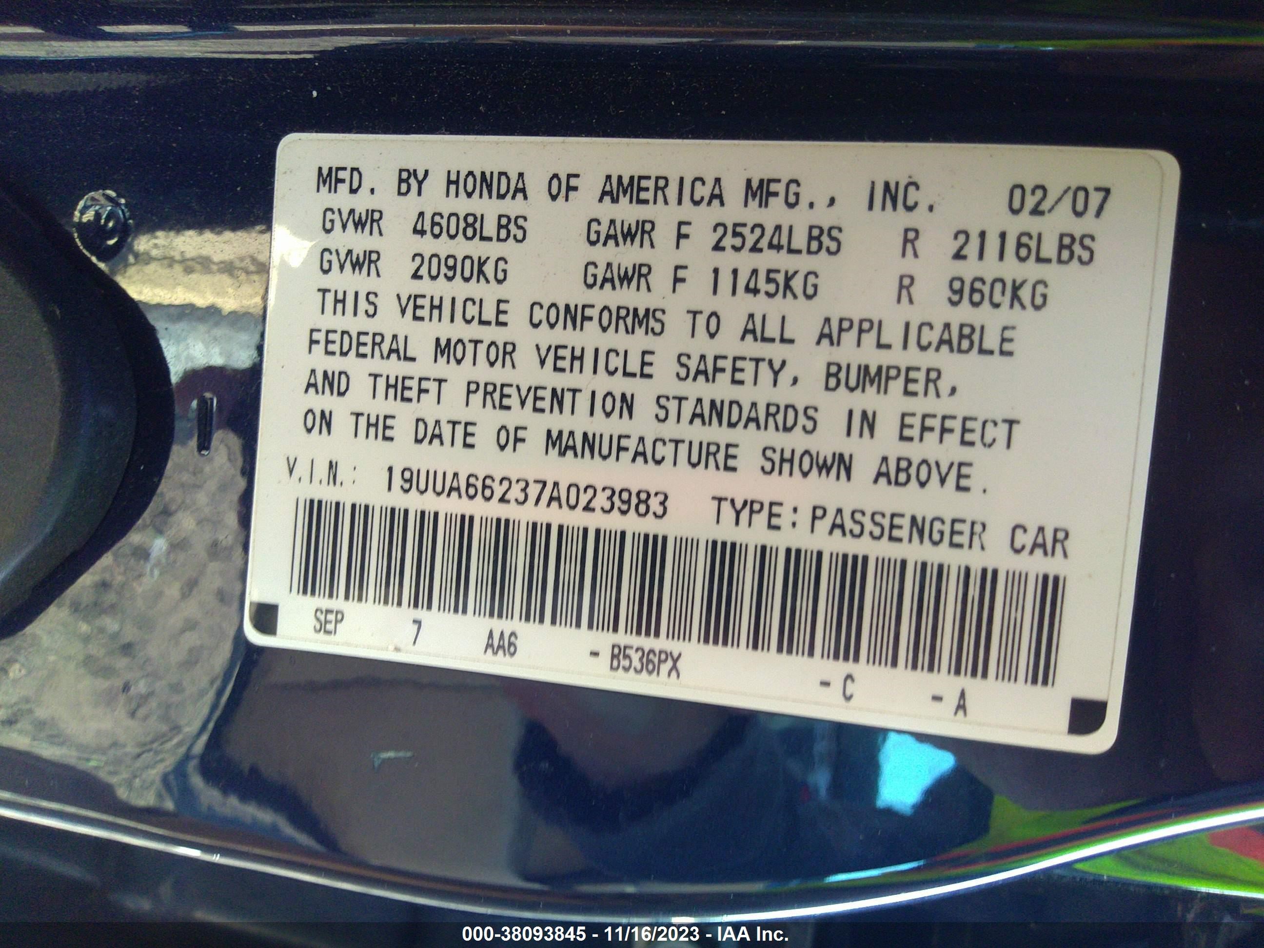 Photo 8 VIN: 19UUA66237A023983 - ACURA TL 