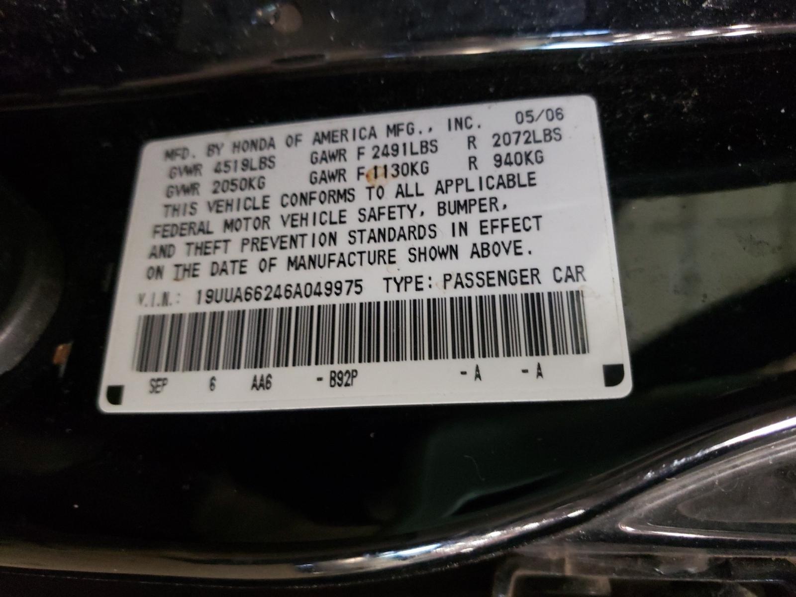 Photo 9 VIN: 19UUA66246A049975 - ACURA TL 