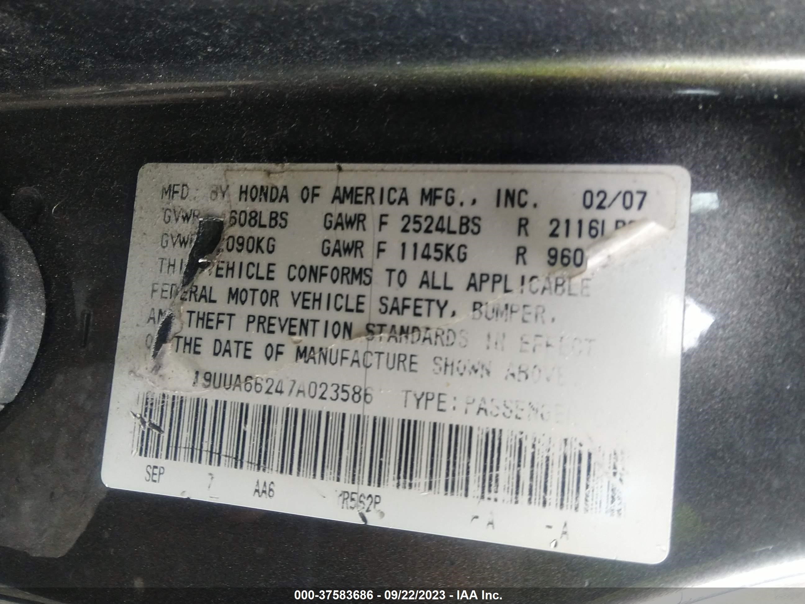 Photo 8 VIN: 19UUA66247A023586 - ACURA TL 