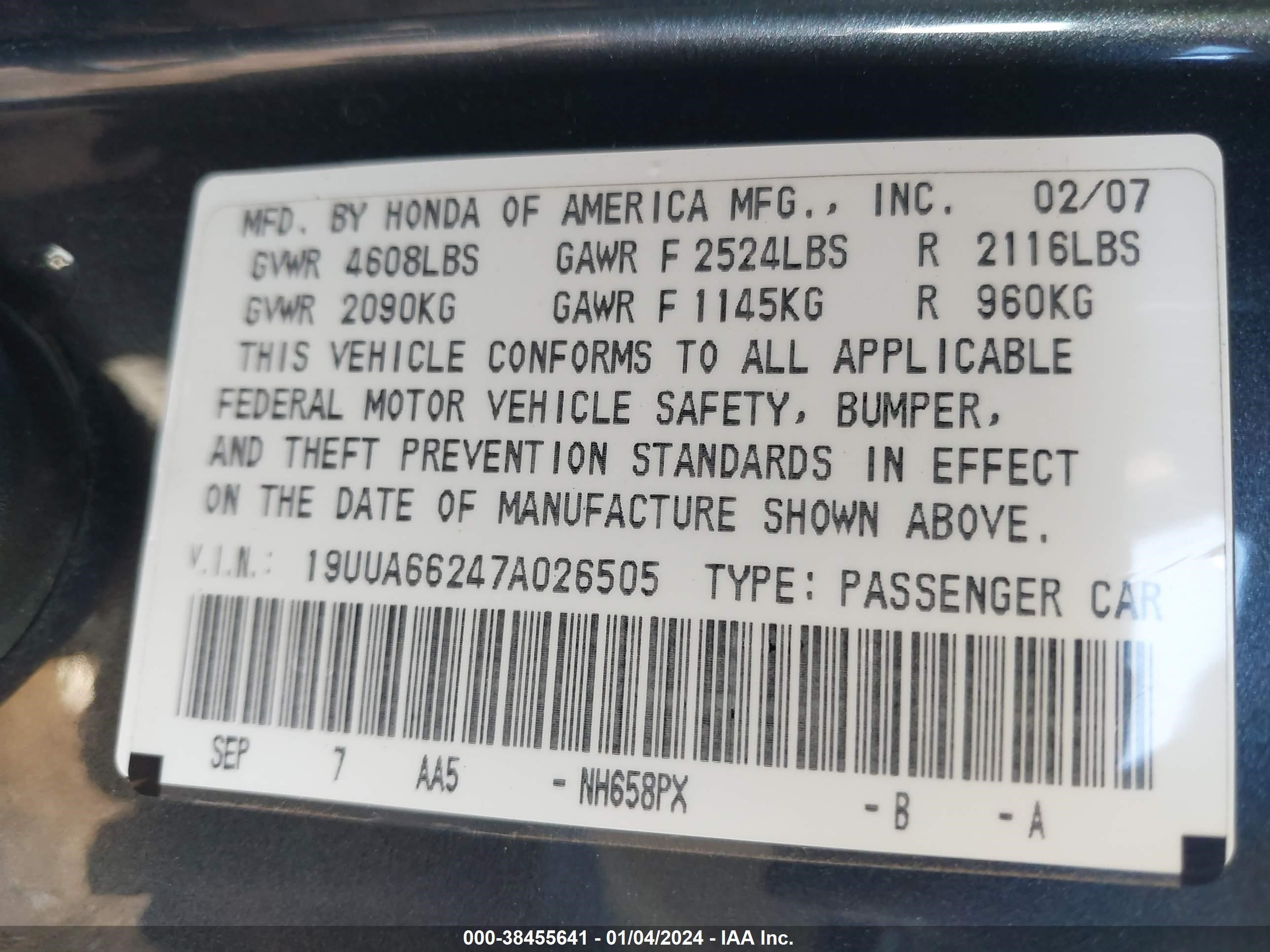 Photo 7 VIN: 19UUA66247A026505 - ACURA TL 