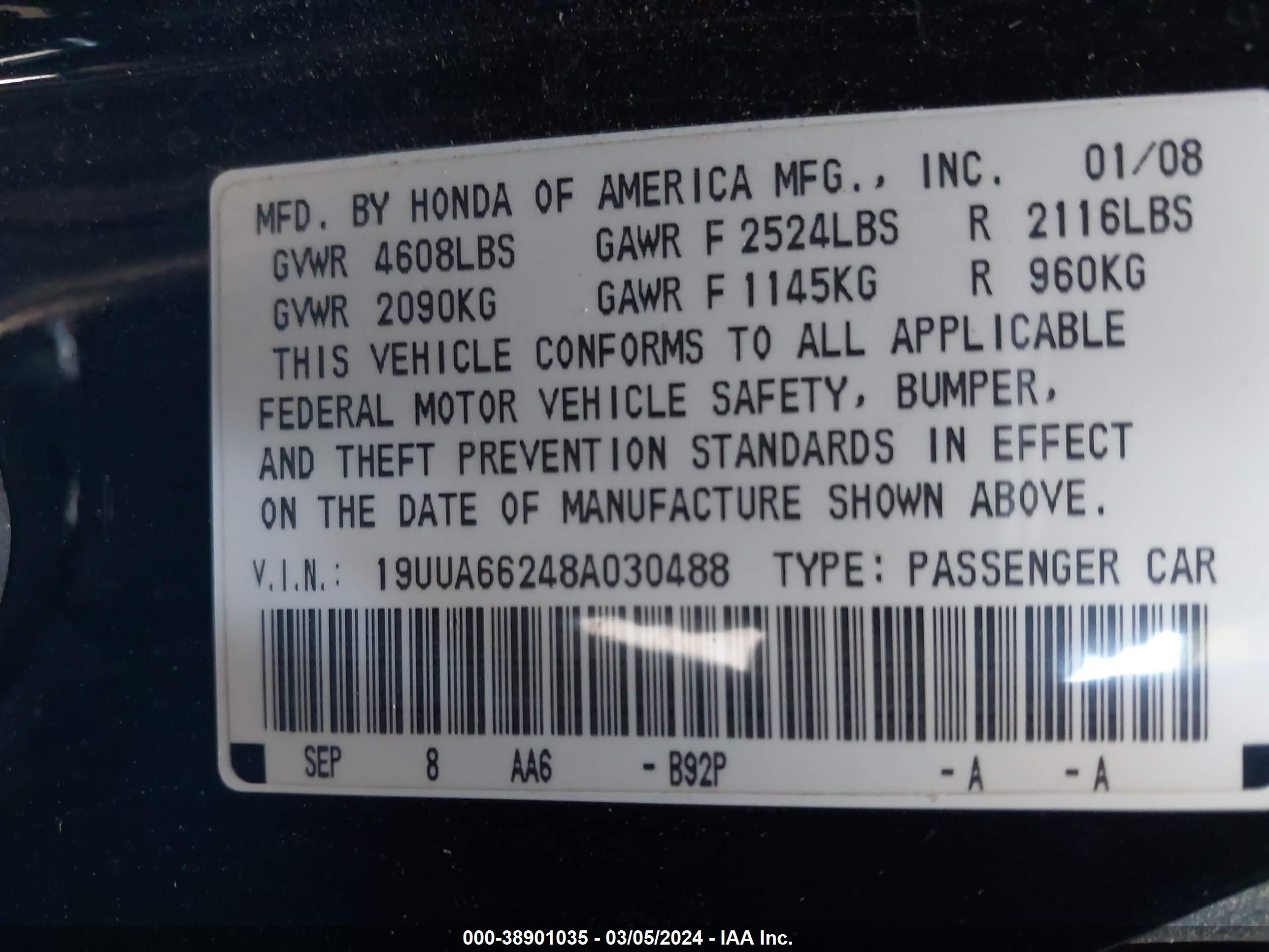 Photo 8 VIN: 19UUA66248A030488 - ACURA TL 