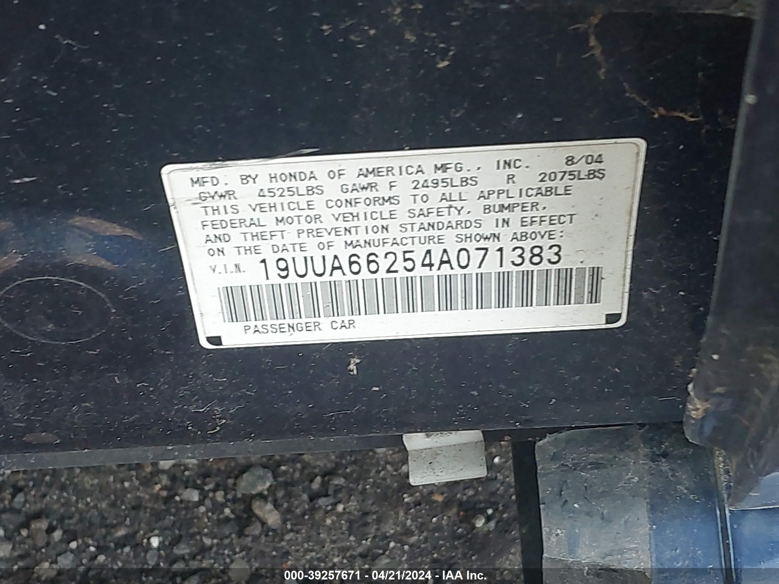 Photo 5 VIN: 19UUA66254A071383 - ACURA TL 