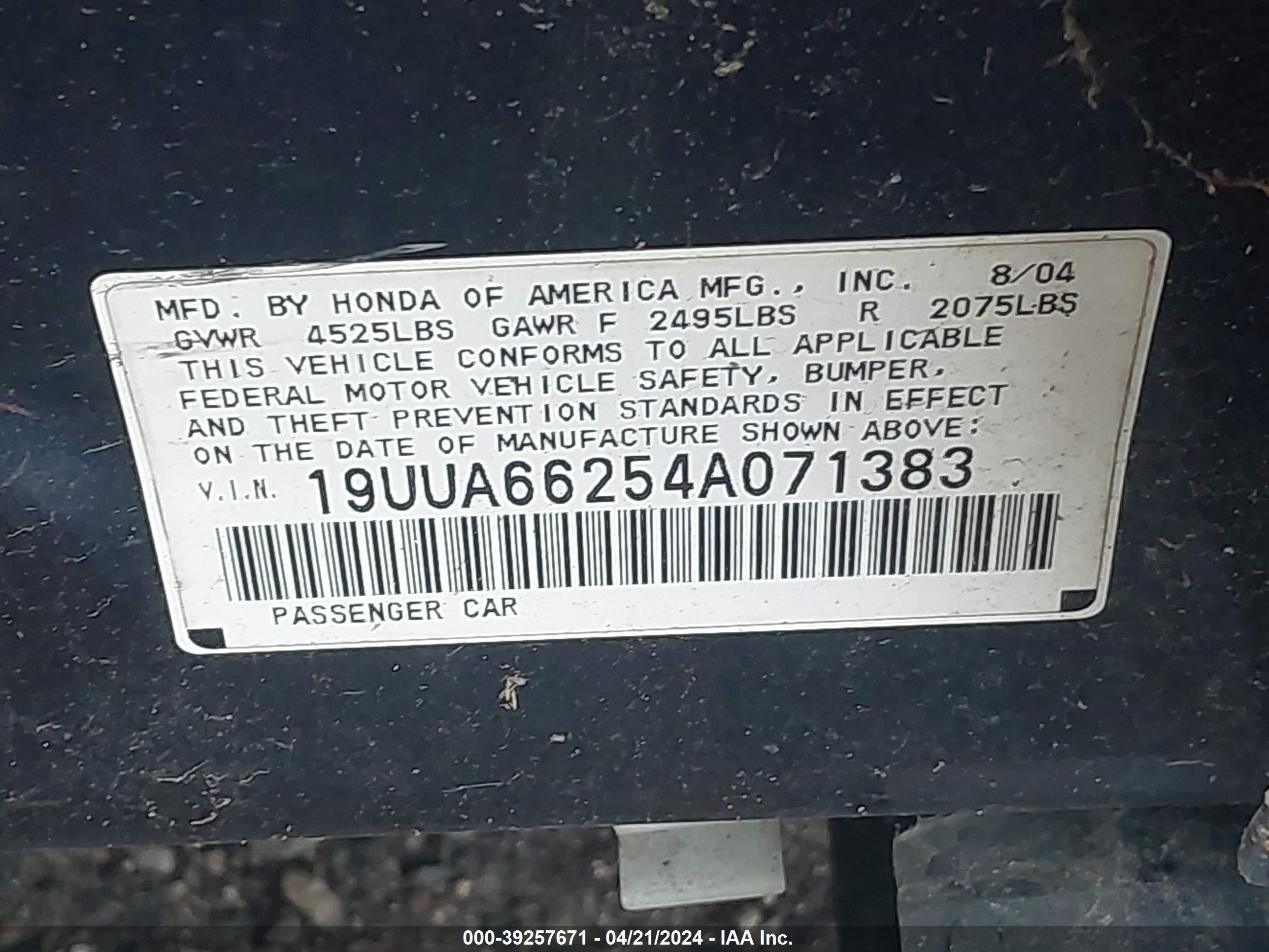 Photo 8 VIN: 19UUA66254A071383 - ACURA TL 