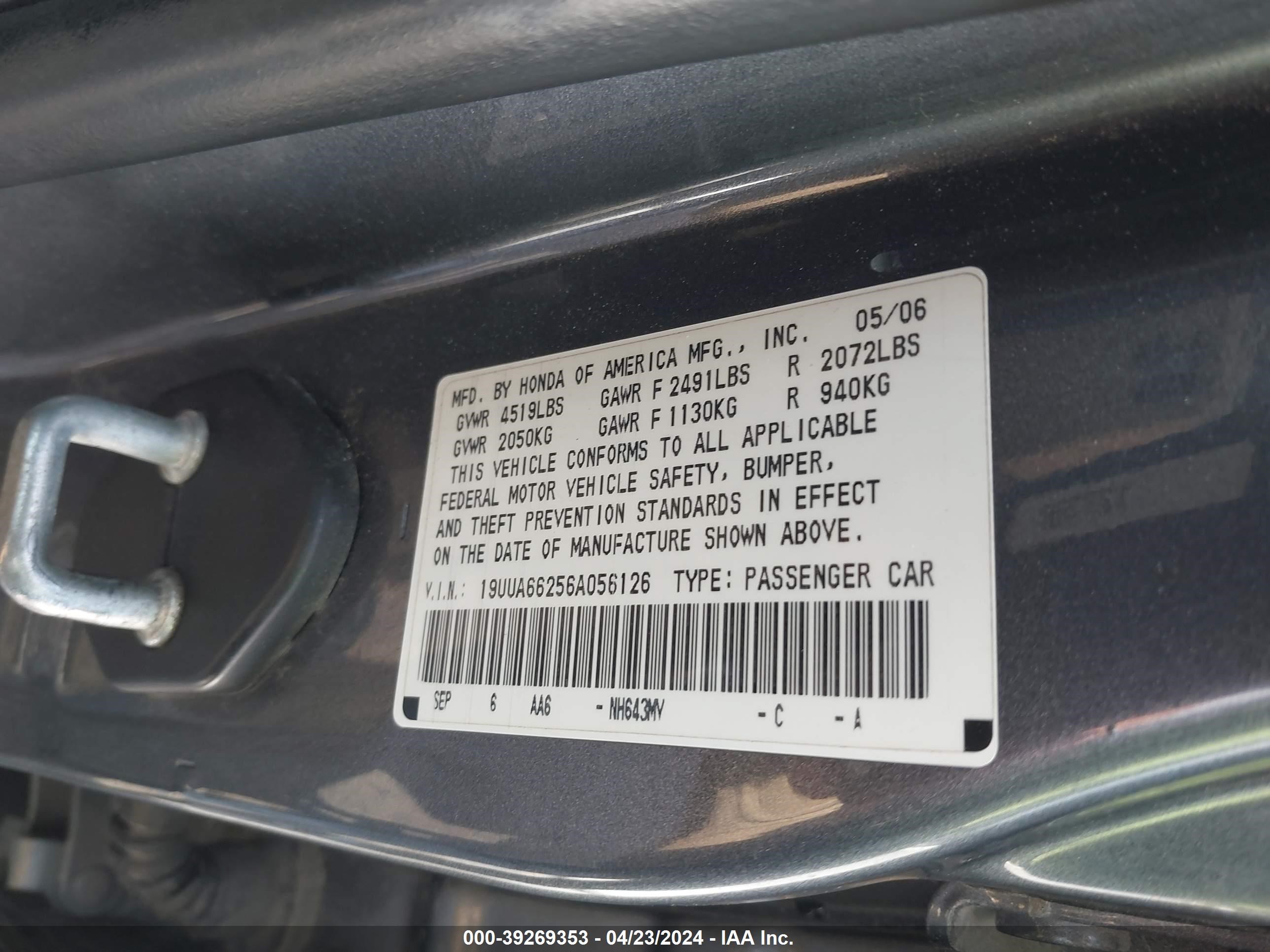 Photo 8 VIN: 19UUA66256A056126 - ACURA TL 