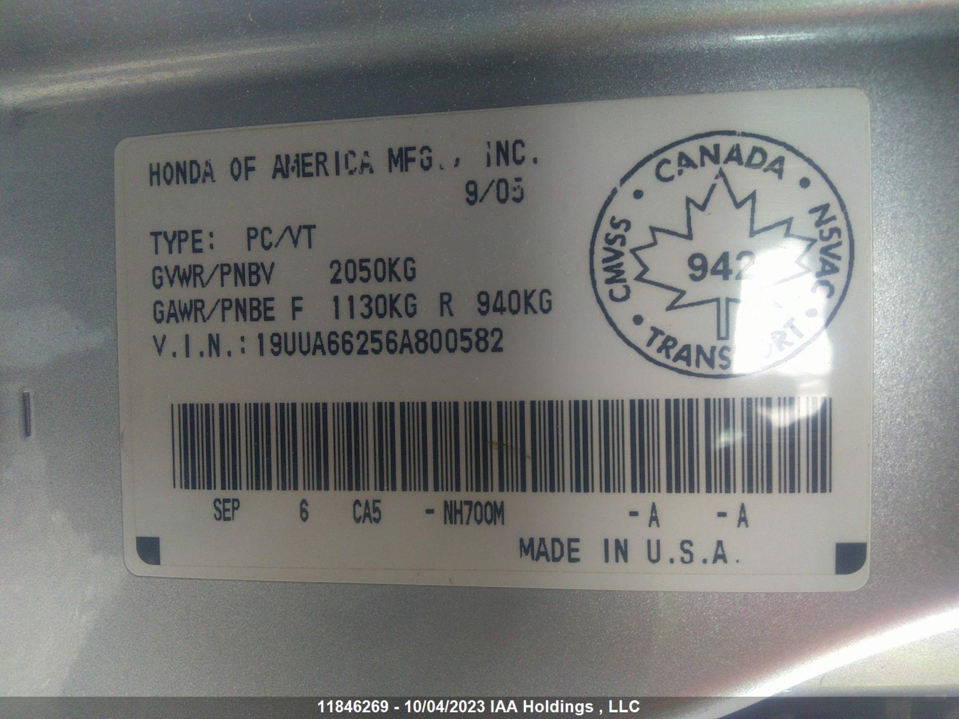 Photo 8 VIN: 19UUA66256A800582 - ACURA TL 