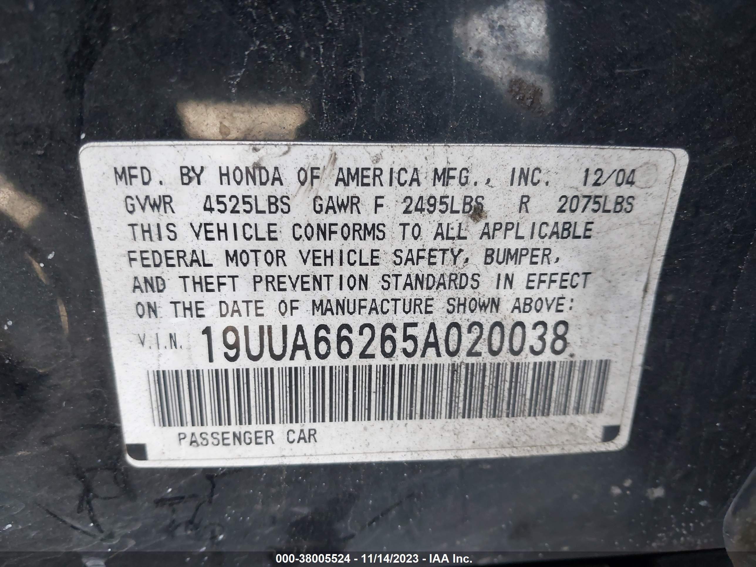 Photo 8 VIN: 19UUA66265A020038 - ACURA TL 