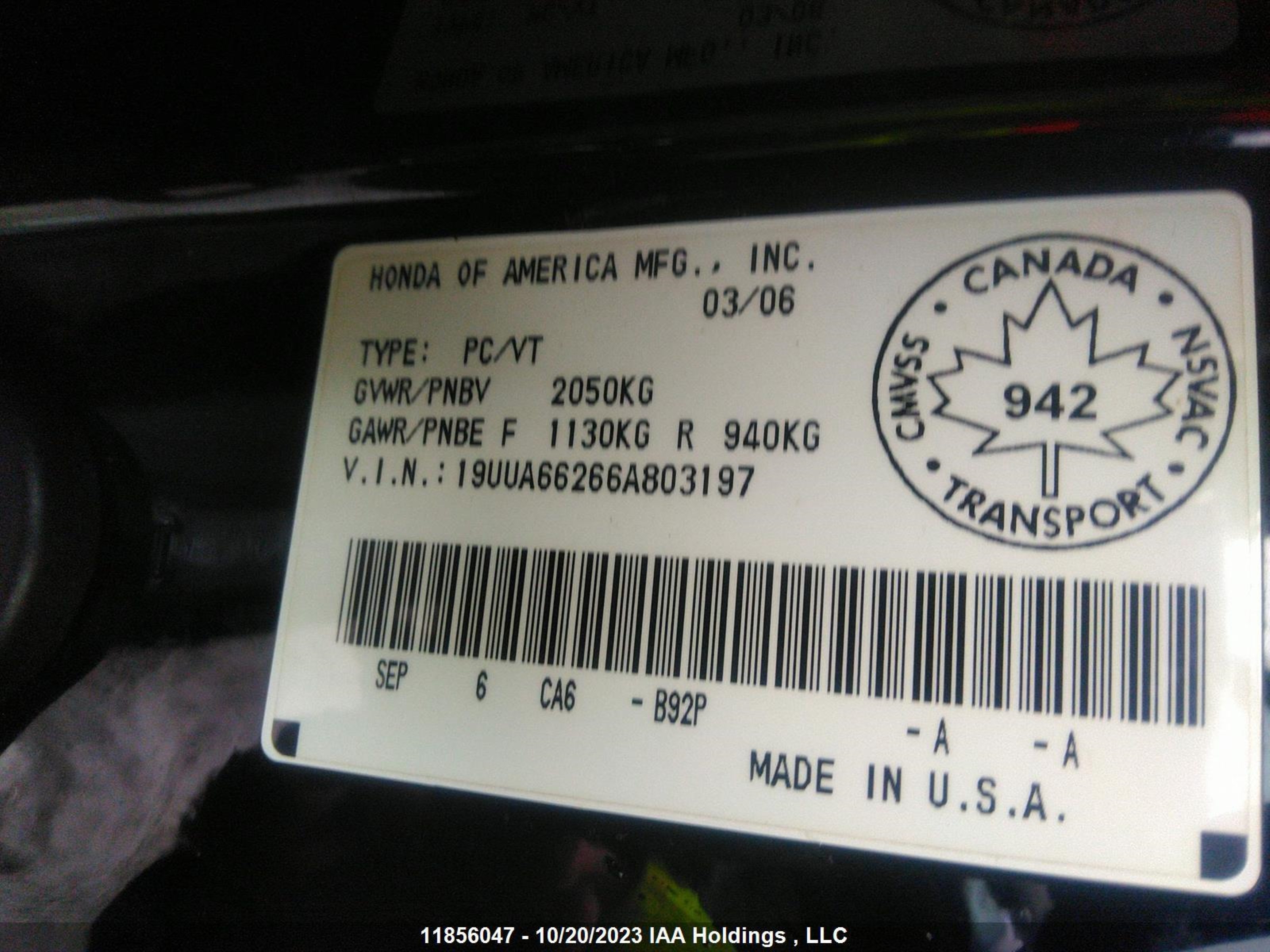 Photo 8 VIN: 19UUA66266A803197 - ACURA TL 